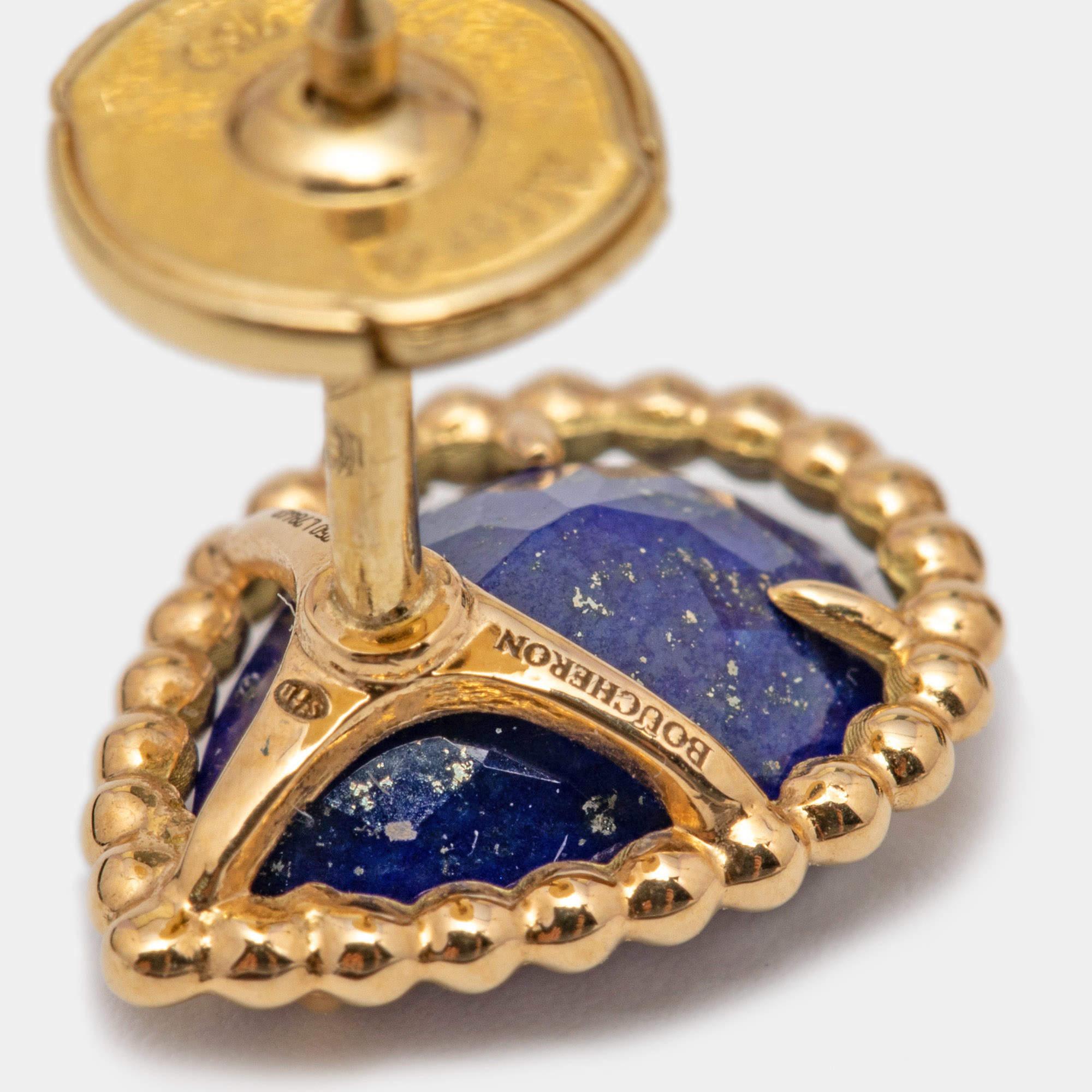 Women's Boucheron Serpent Boheme Lapiz Lazuli 18k Yellow Gold Stud Earrings