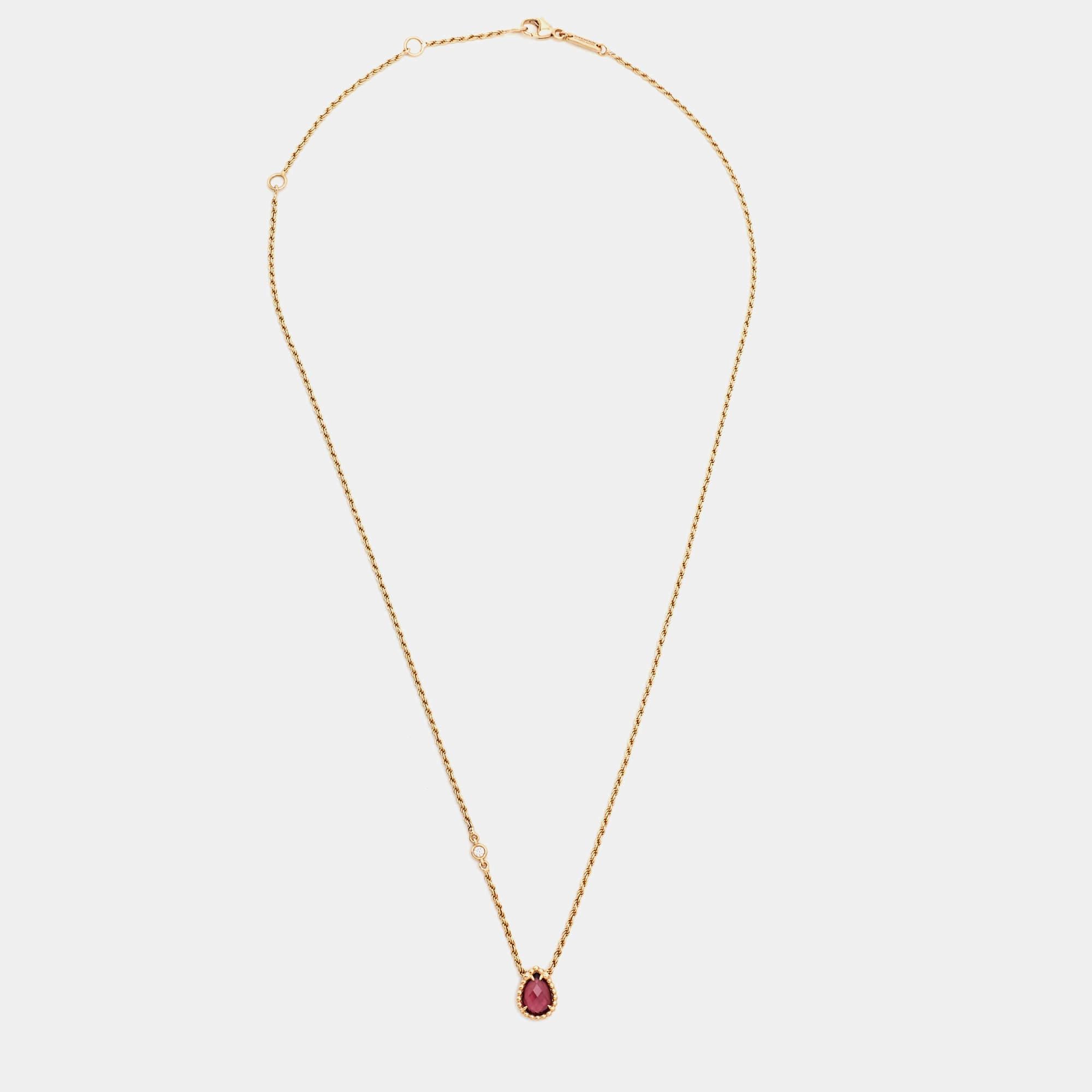Boucheron's Serpent Boheme line from 1968 is a celebration of the house’s iconic serpent. The designs are defined by beaded borders, pear-shaped motifs, and coiled accents to represent the serpent’s textured skin. This necklace carries the signature