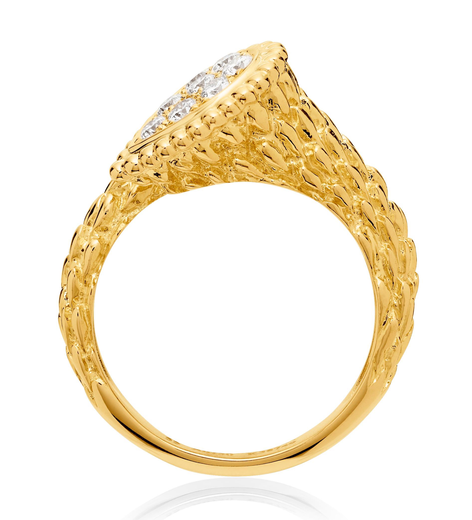 Round Cut Boucheron Serpent Boheme Ring in 18 Karat Yellow Gold with Diamonds