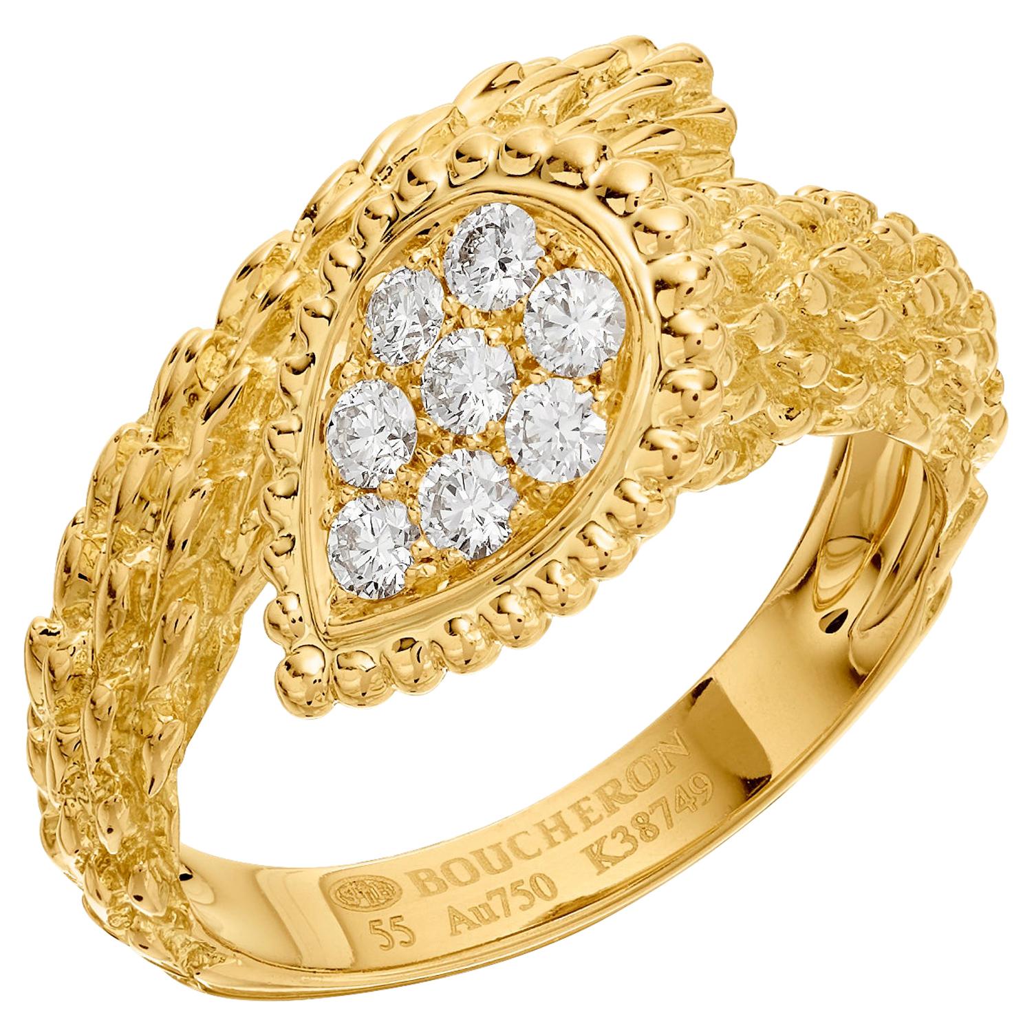 Boucheron Serpent Boheme Ring in 18 Karat Yellow Gold with Diamonds