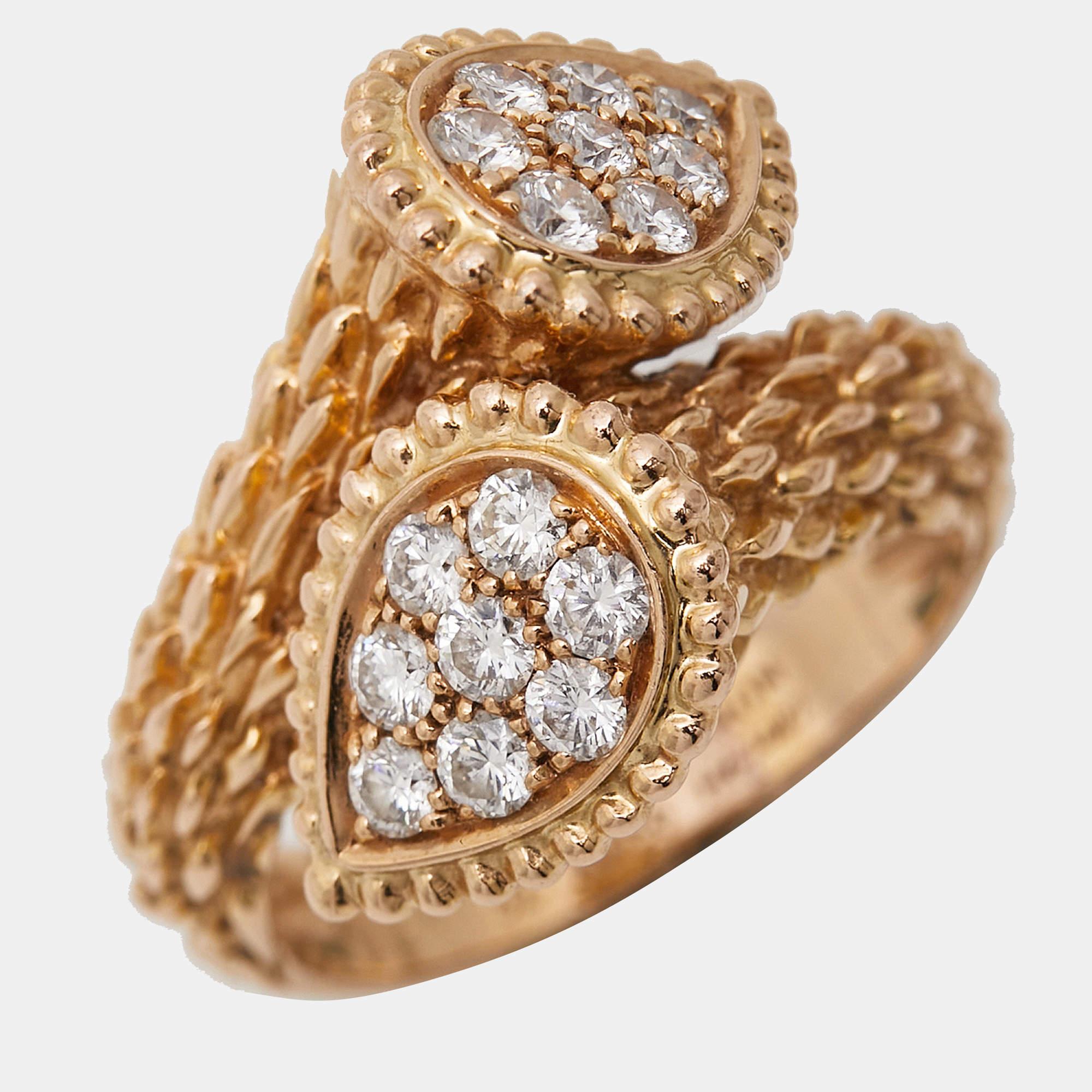 Uncut Boucheron Serpent Boheme Toi Et Moi S Motif Diamond 18k Yellow Gold Ring Size 52 For Sale