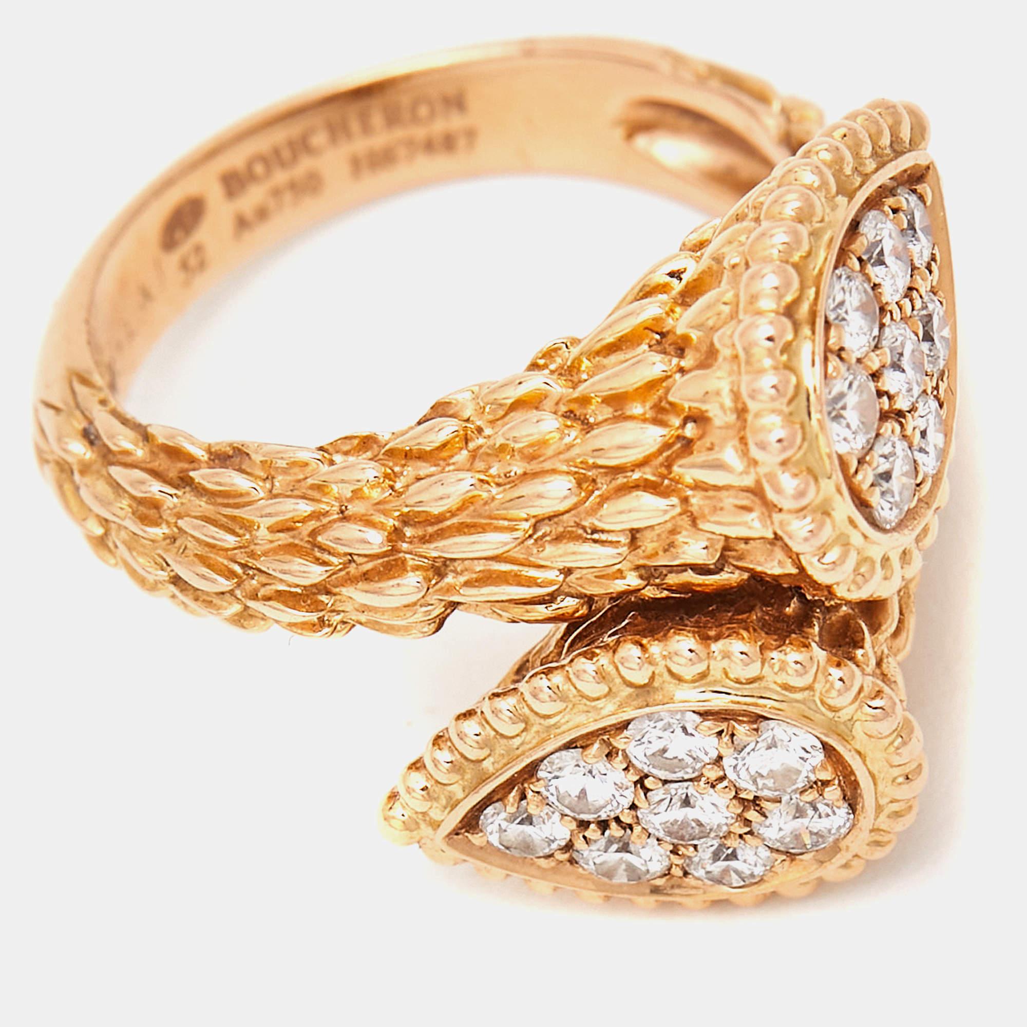 Boucheron Serpent Boheme Toi Et Moi S Motif Diamond 18k Yellow Gold Ring Size 52 In Good Condition For Sale In Dubai, Al Qouz 2