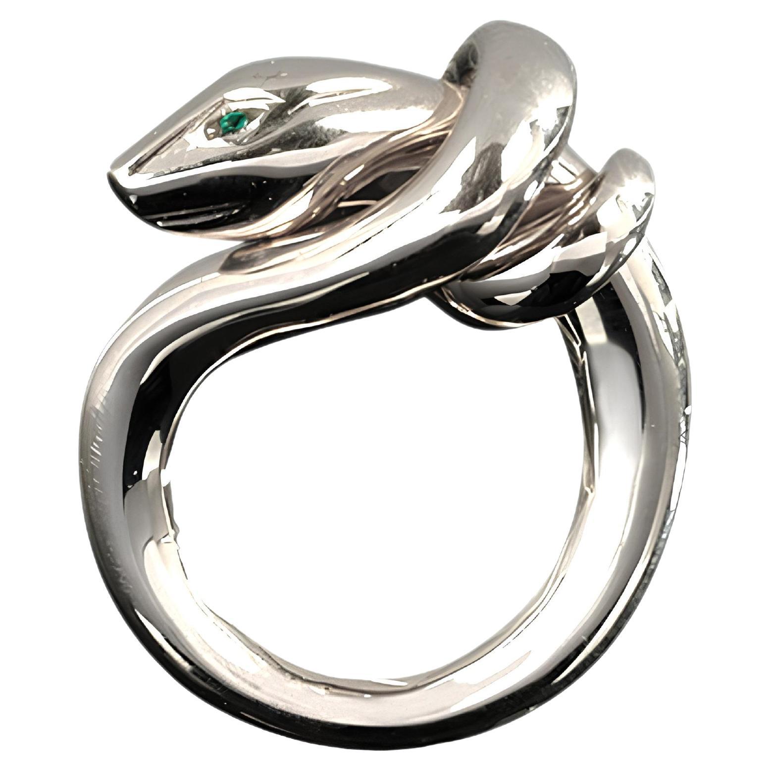 Boucheron Serpent Kaa Tsavorite Garnets 18 Carat White Gold Ring For Sale