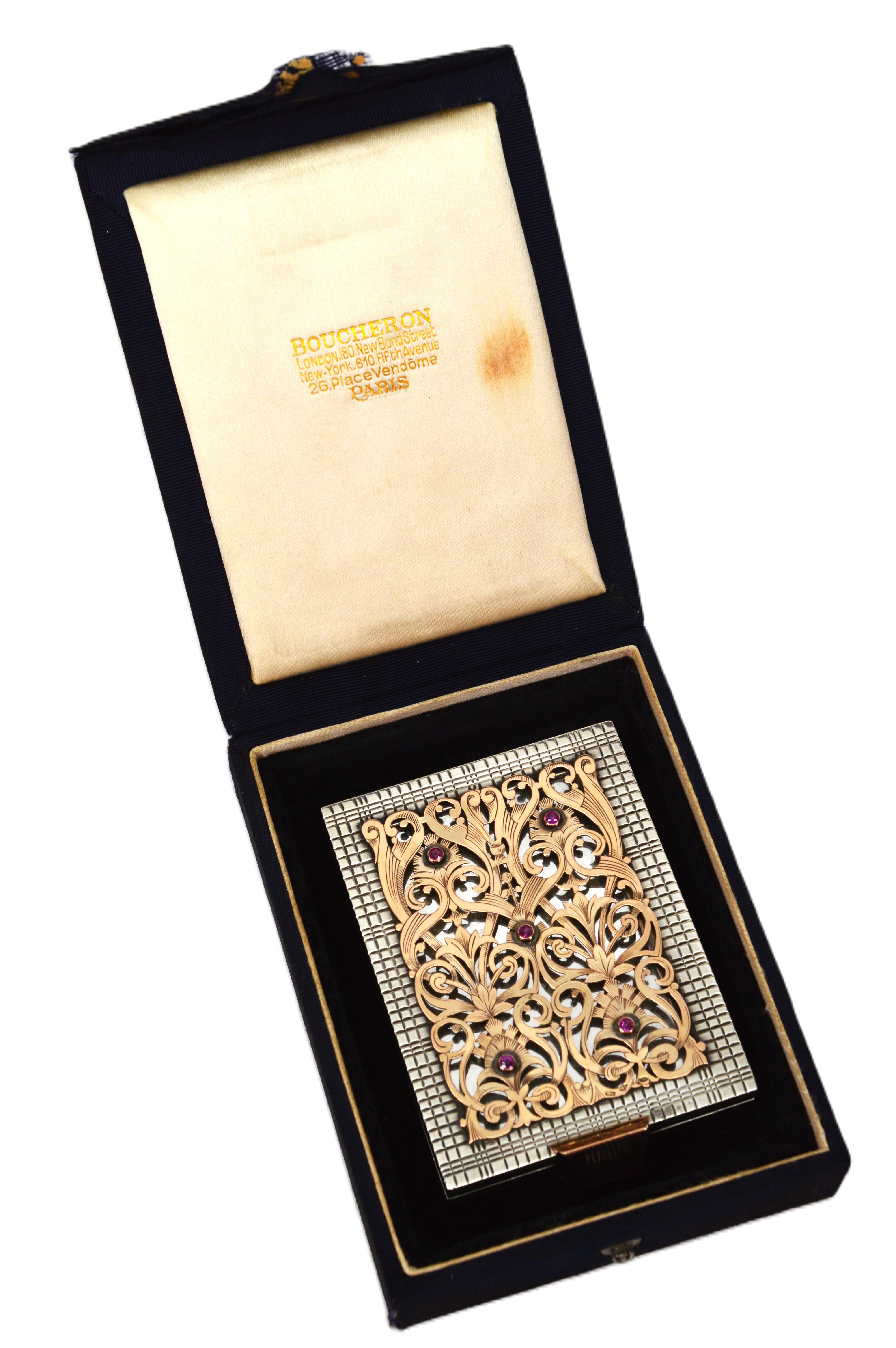 Boucheron Silber 18 Karat Gold Juwelen Kosmetiktasche aus der Mitte des Jahrhunderts mit Originalverpackung im Angebot 6