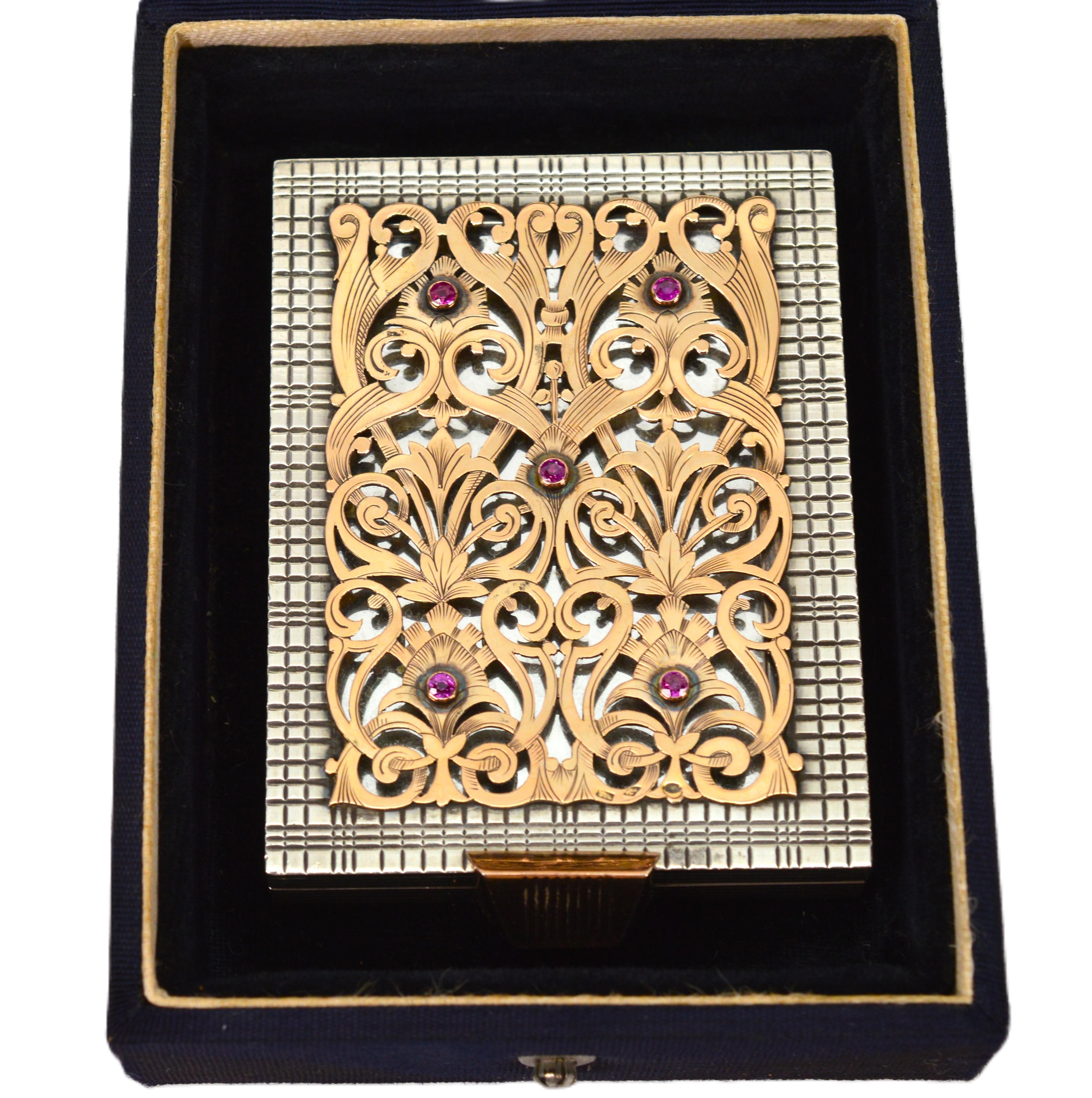 Boucheron Silber 18 Karat Gold Juwelen Kosmetiktasche aus der Mitte des Jahrhunderts mit Originalverpackung im Angebot 8