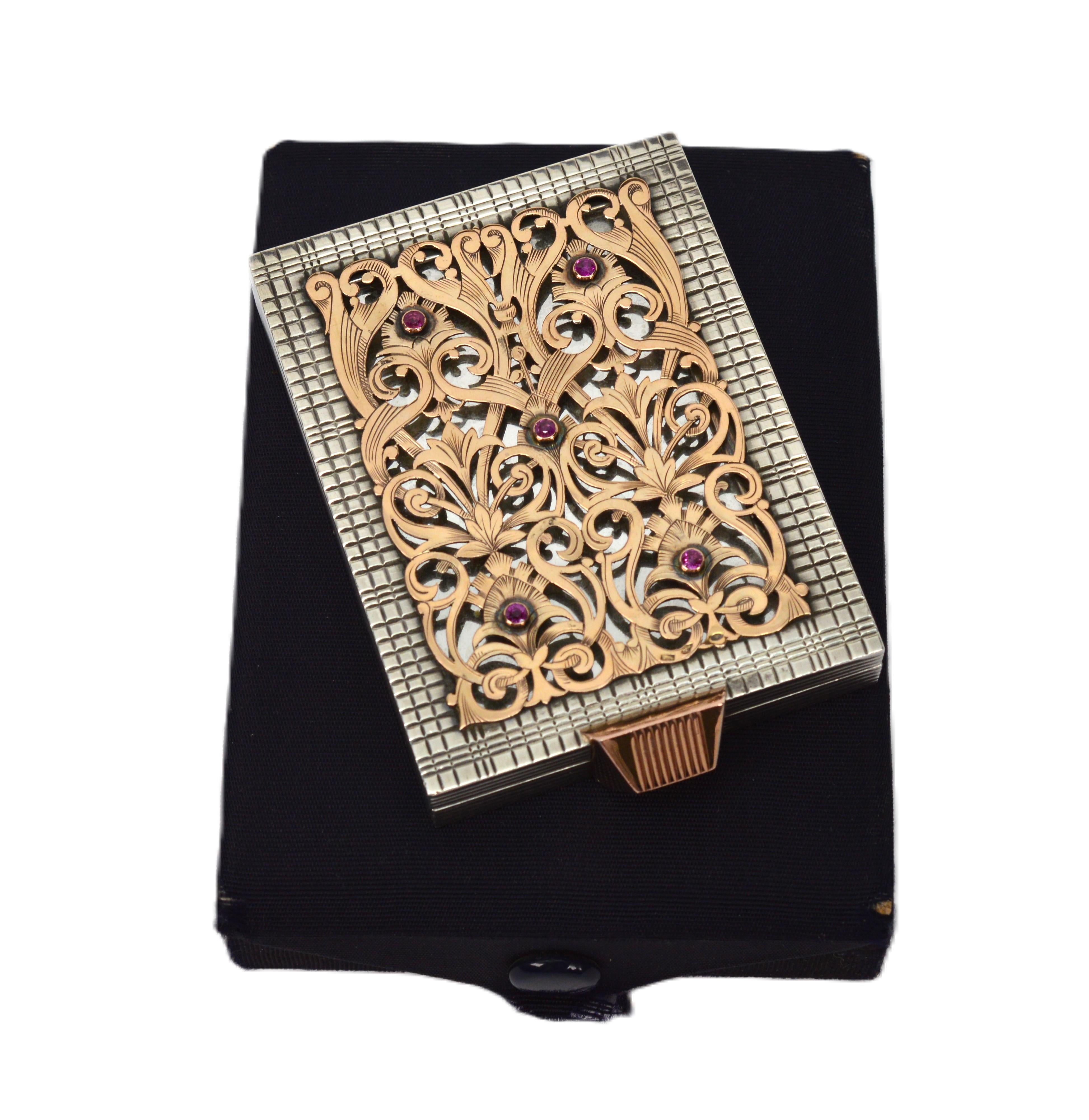 Boucheron Silber 18 Karat Gold Juwelen Kosmetiktasche aus der Mitte des Jahrhunderts mit Originalverpackung im Angebot 13