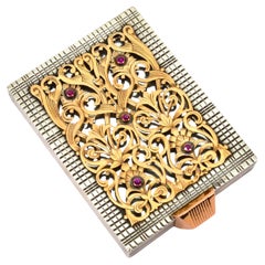 Étui à cosmétiques Boucheron du milieu du siècle dernier en argent et or 18 carats orné de bijoux avec boîte d'origine