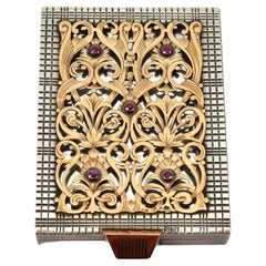 Boucheron Silver 18 Karat Gold Jeweled Mid Century Cosmetic Case w Original Box