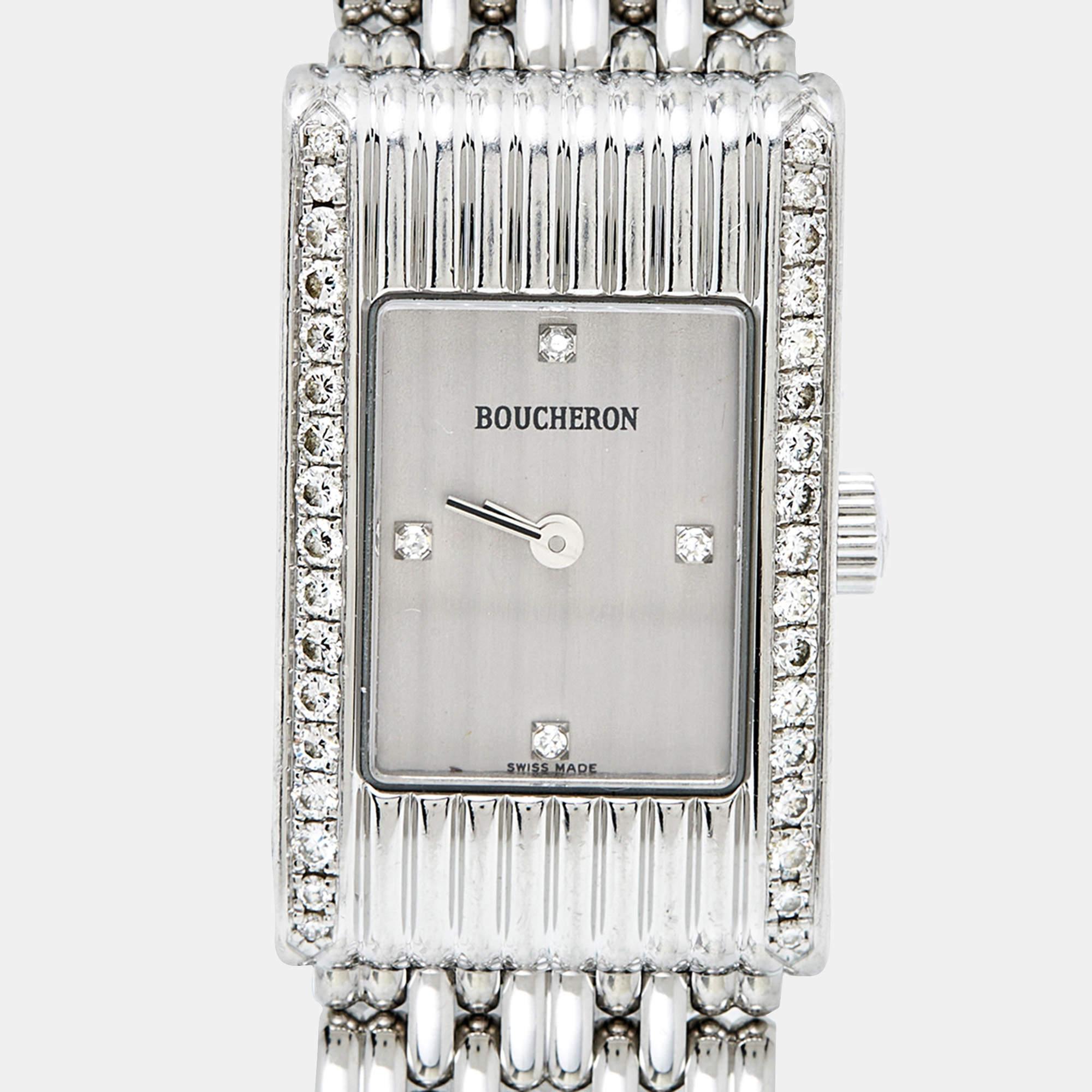 Boucheron Silver Diamonds Stainless Steel Reflet Women's Wristwatch 18 mm 1