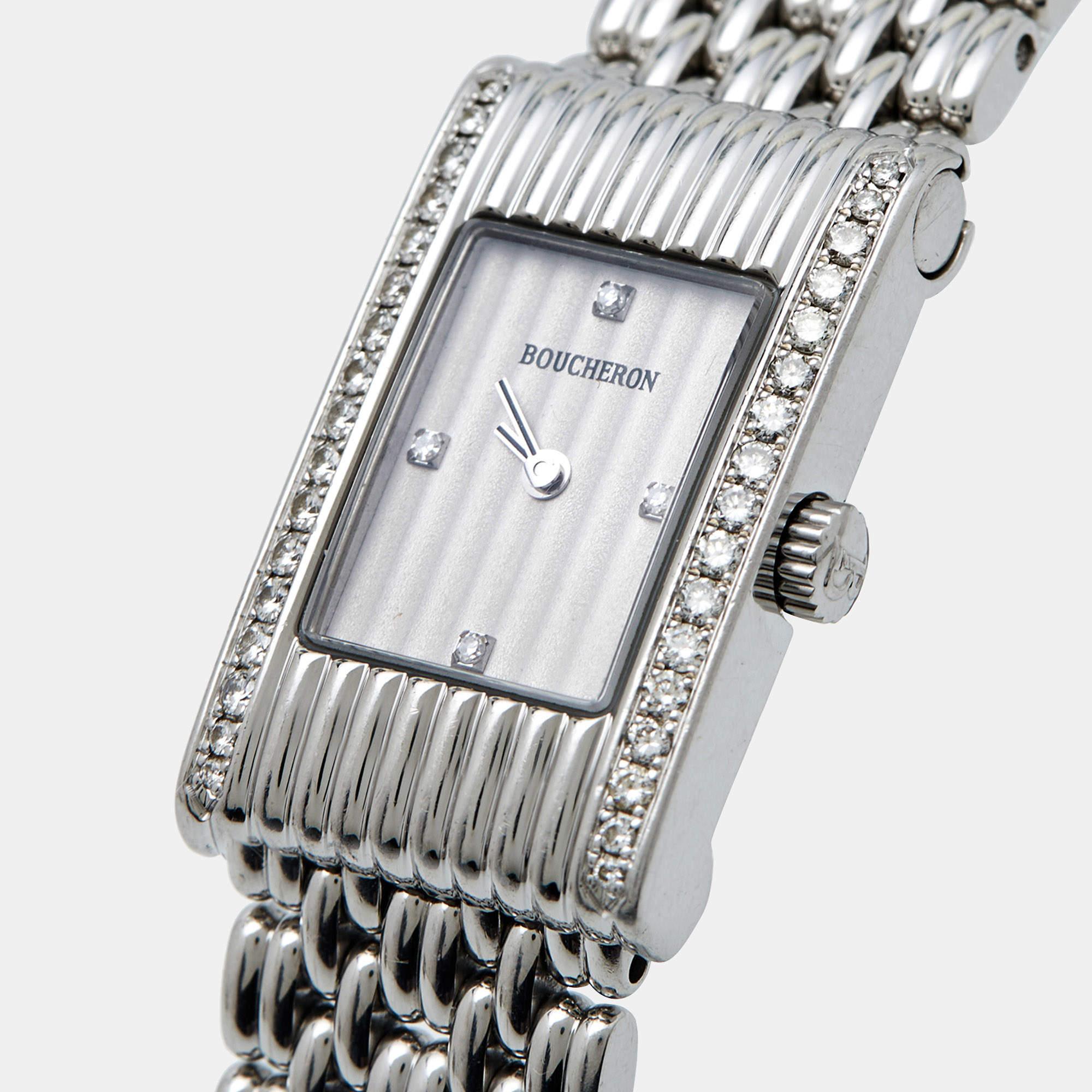 Boucheron Silver Diamonds Stainless Steel Reflet Women's Wristwatch 18 mm 2