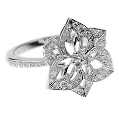 Boucheron Small Flower Diamond 18k White Gold Cocktail Ring Sz 6 1/4