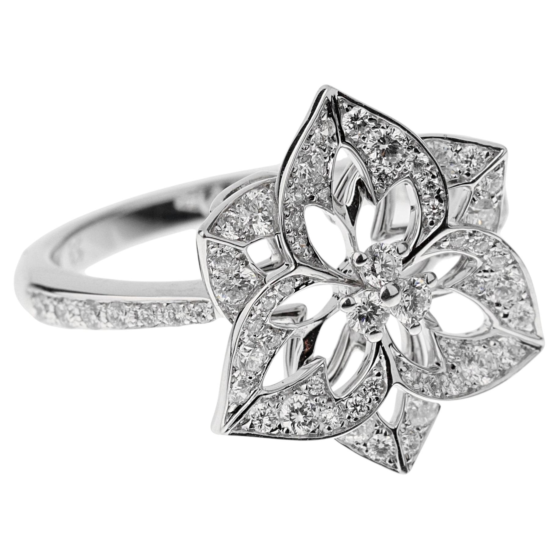 Pre-owned Boucheron Small Flower Diamond 18k White Gold Cocktail Ring Sz 6 1/4