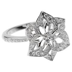 Boucheron Small Flower Diamond 18k White Gold Cocktail Ring Sz 6 1/4