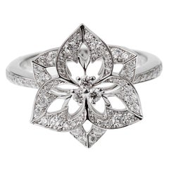 Boucheron Small Flower Diamond 18k White Gold Cocktail Ring Sz 6 3/4