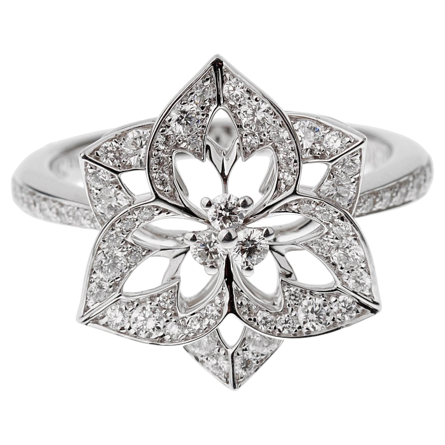 Pre-owned Boucheron Small Flower Diamond 18k White Gold Cocktail Ring Sz 6 3/4