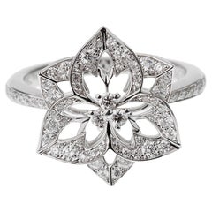 Boucheron Small Flower Diamond 18k White Gold Cocktail Ring Sz 6 3/4