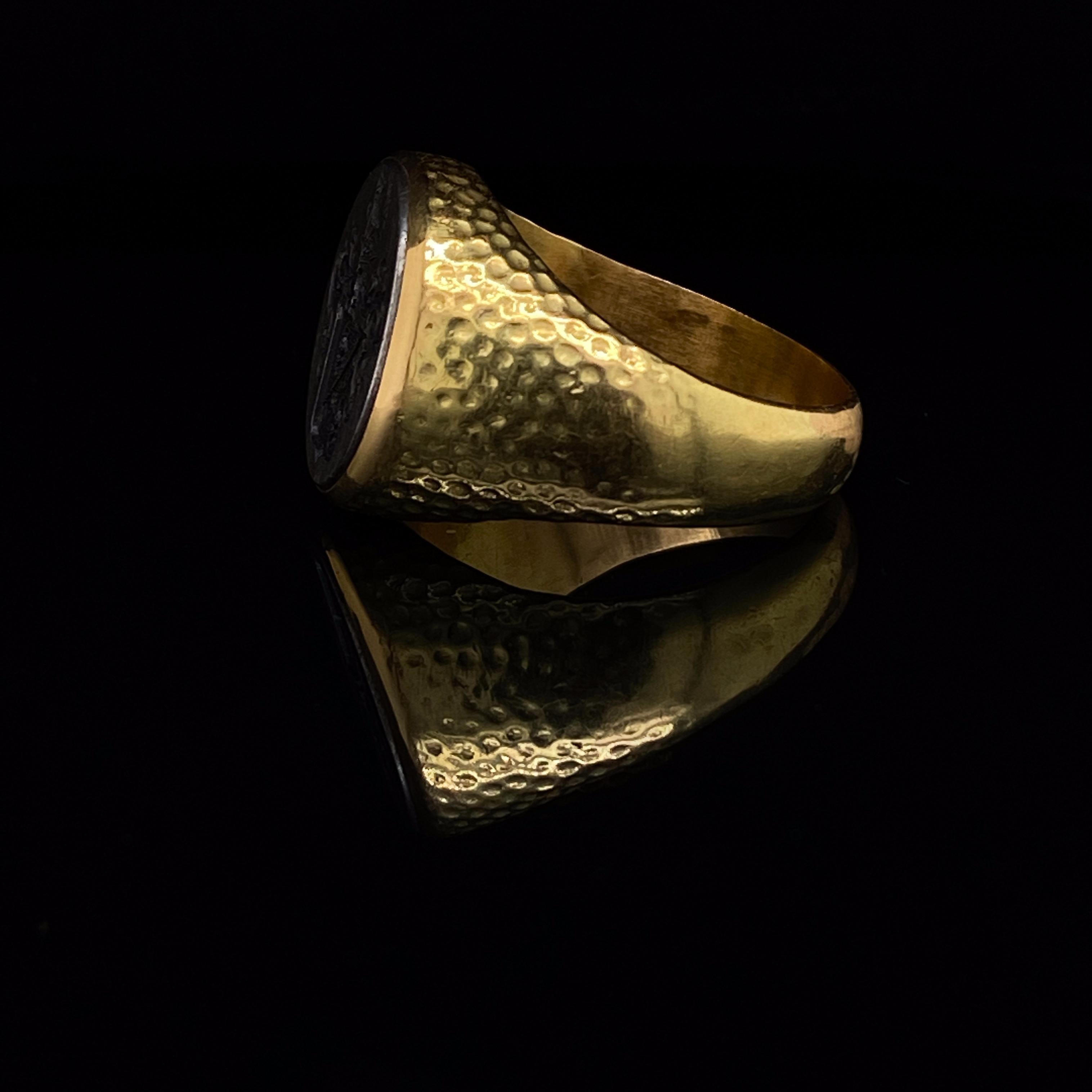 Boucheron Steel and 18 Karat Yellow Gold Signet Ring, Circa 1970 For Sale 1