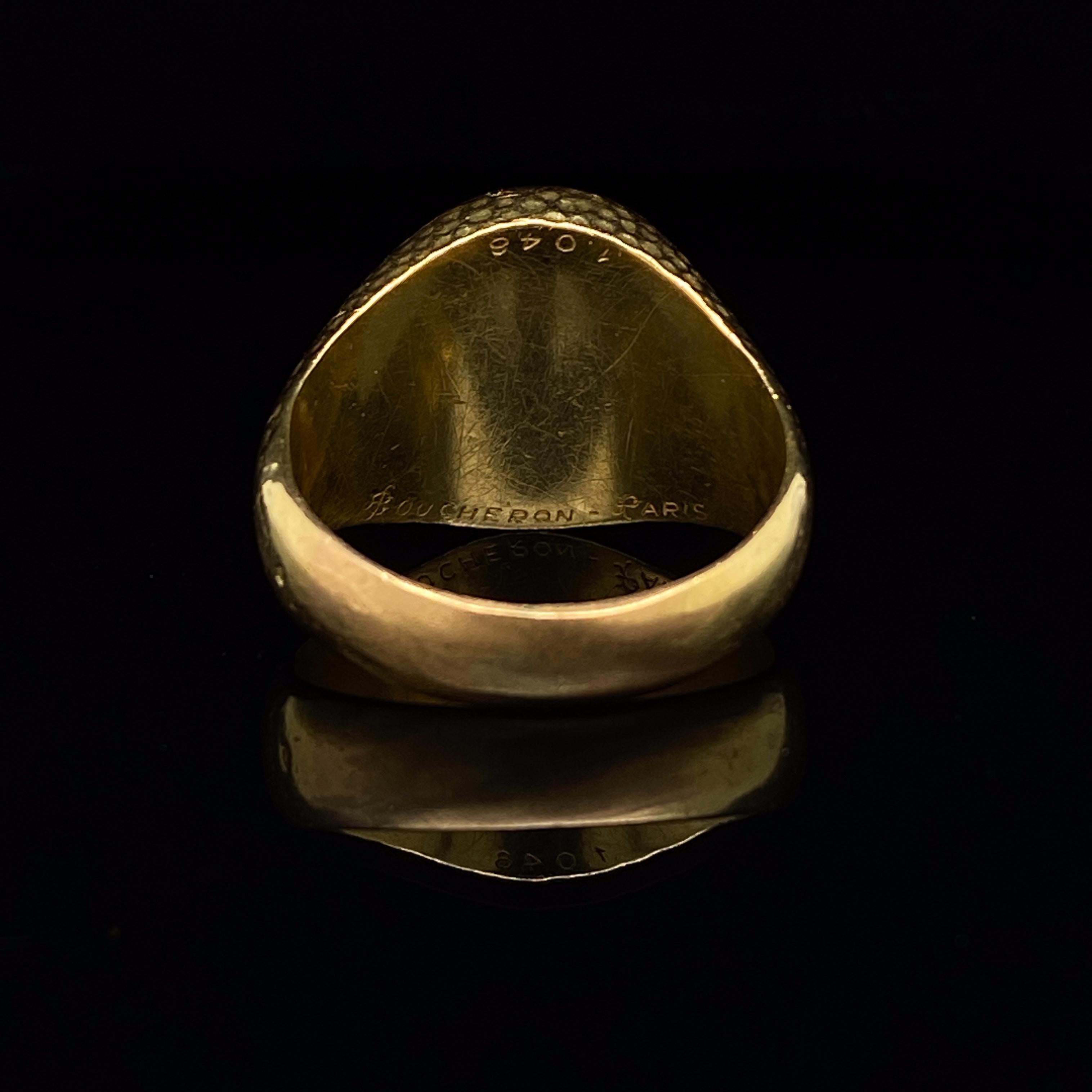 Women's or Men's Boucheron Steel and 18 Karat Yellow Gold Signet Ring, Circa 1970