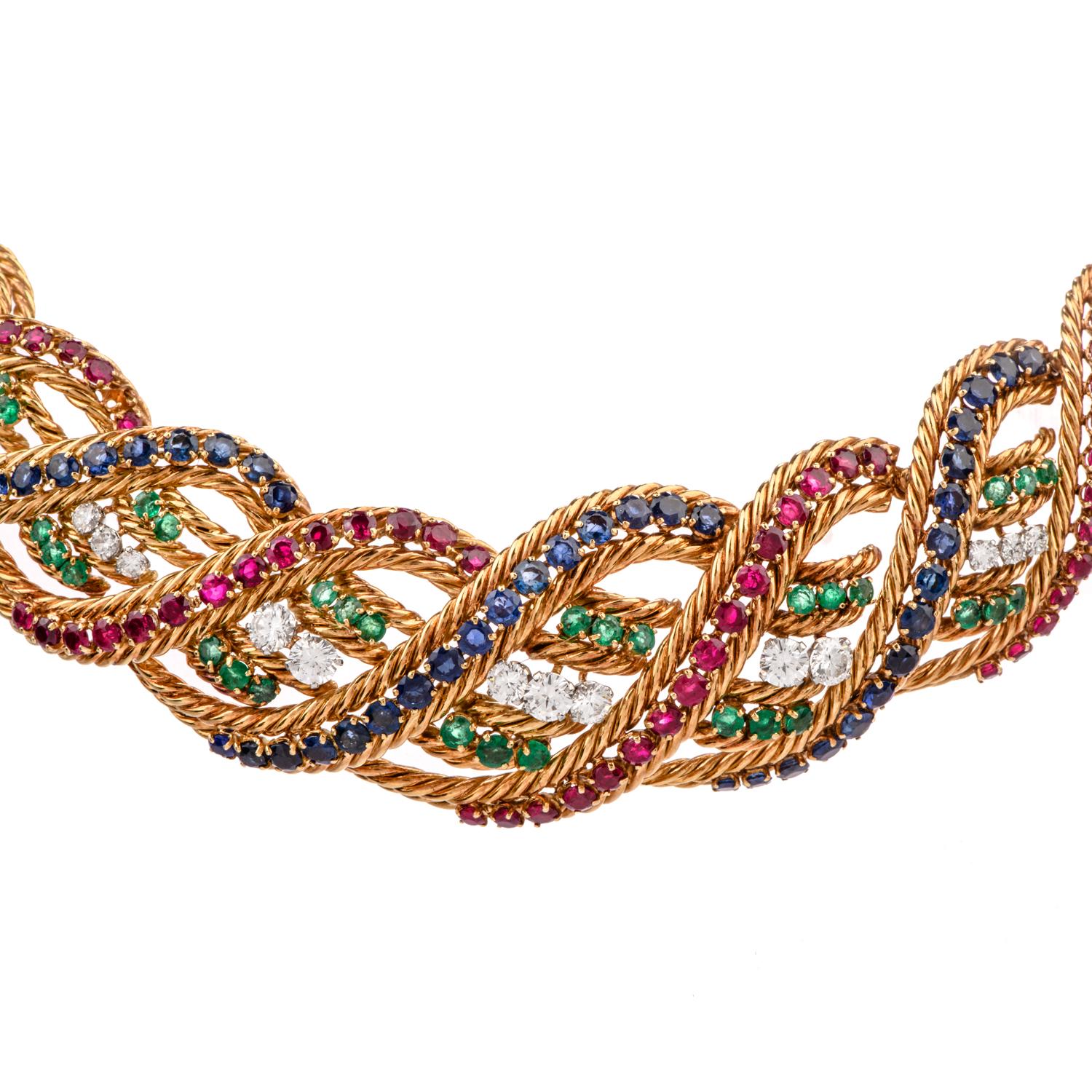 Boucheron Suite Diamond Ruby Sapphire, Emerald Necklaces Bracelets and Earrings 6