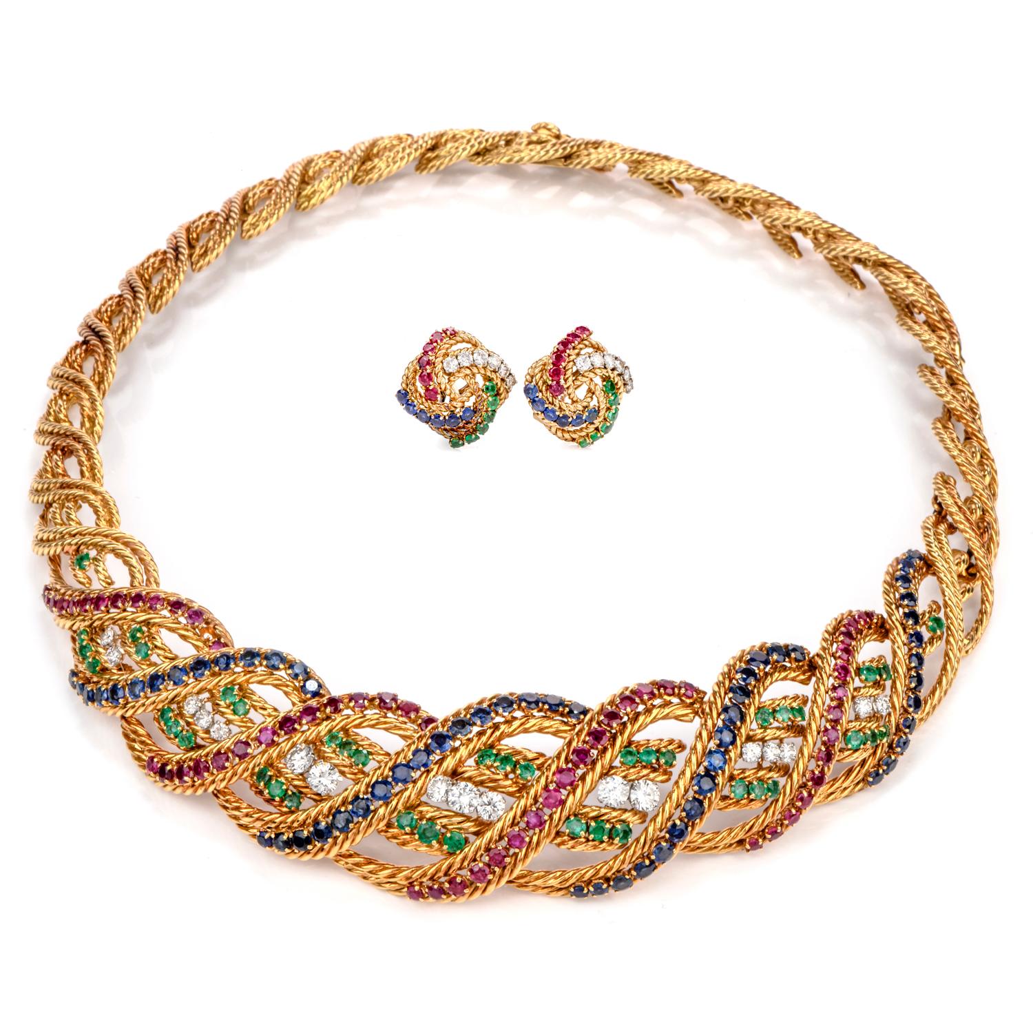 Boucheron Suite Diamond Ruby Sapphire, Emerald Necklaces Bracelets and Earrings 7