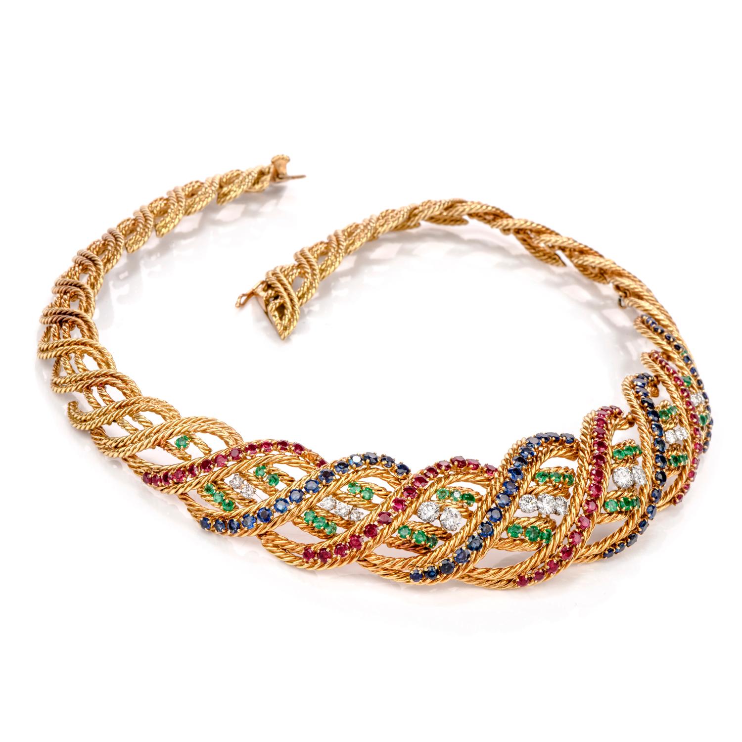 Boucheron Suite Diamond Ruby Sapphire, Emerald Necklaces Bracelets and Earrings 1
