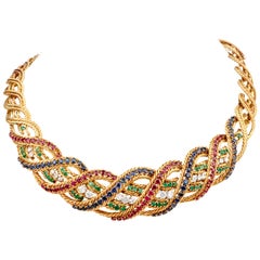 Boucheron Suite Diamond Ruby Sapphire, Emerald Necklaces Bracelets and Earrings