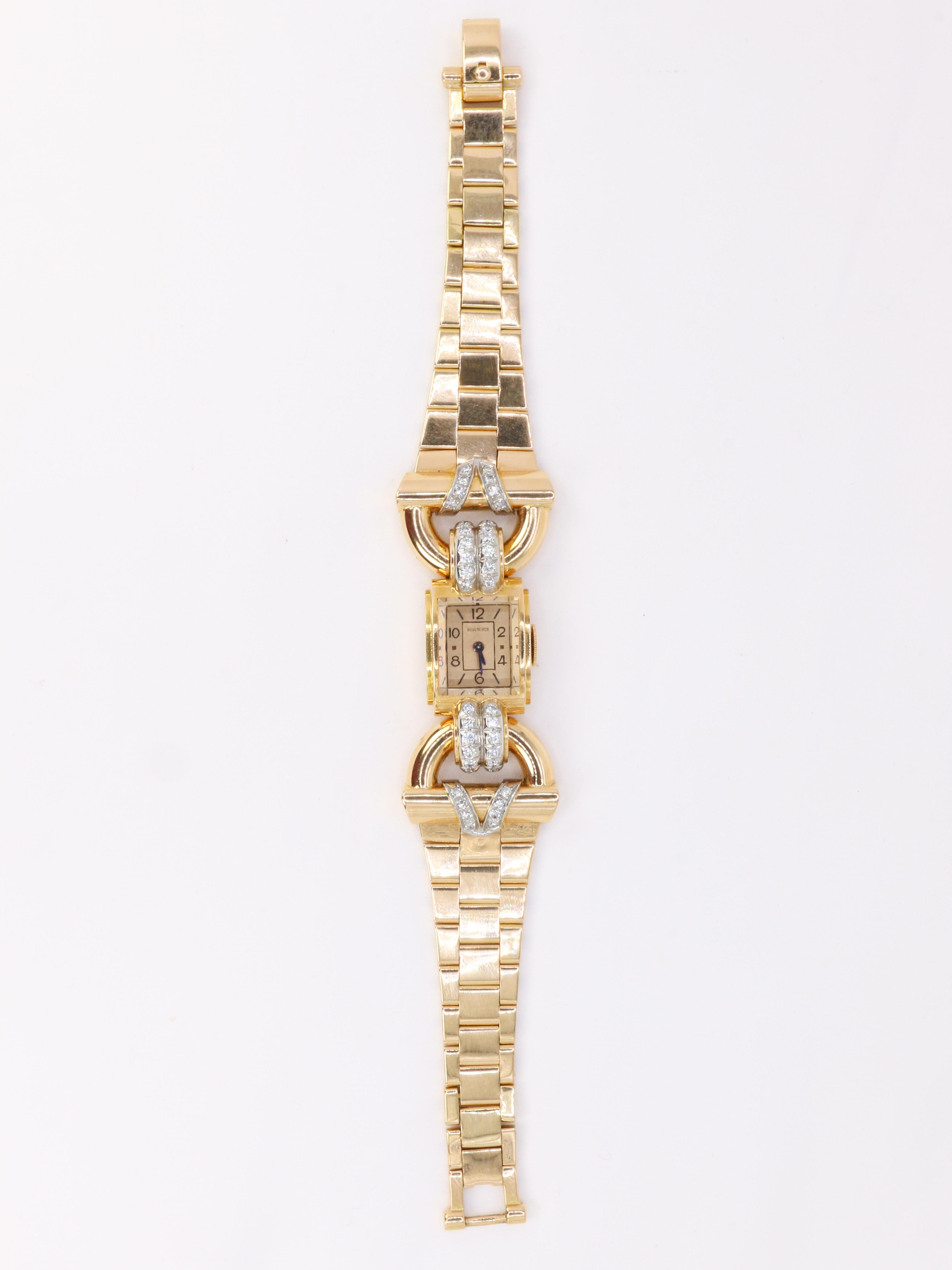 Boucheron Tank watch in gold and diamonds - 1940 In Excellent Condition In PARIS, FR