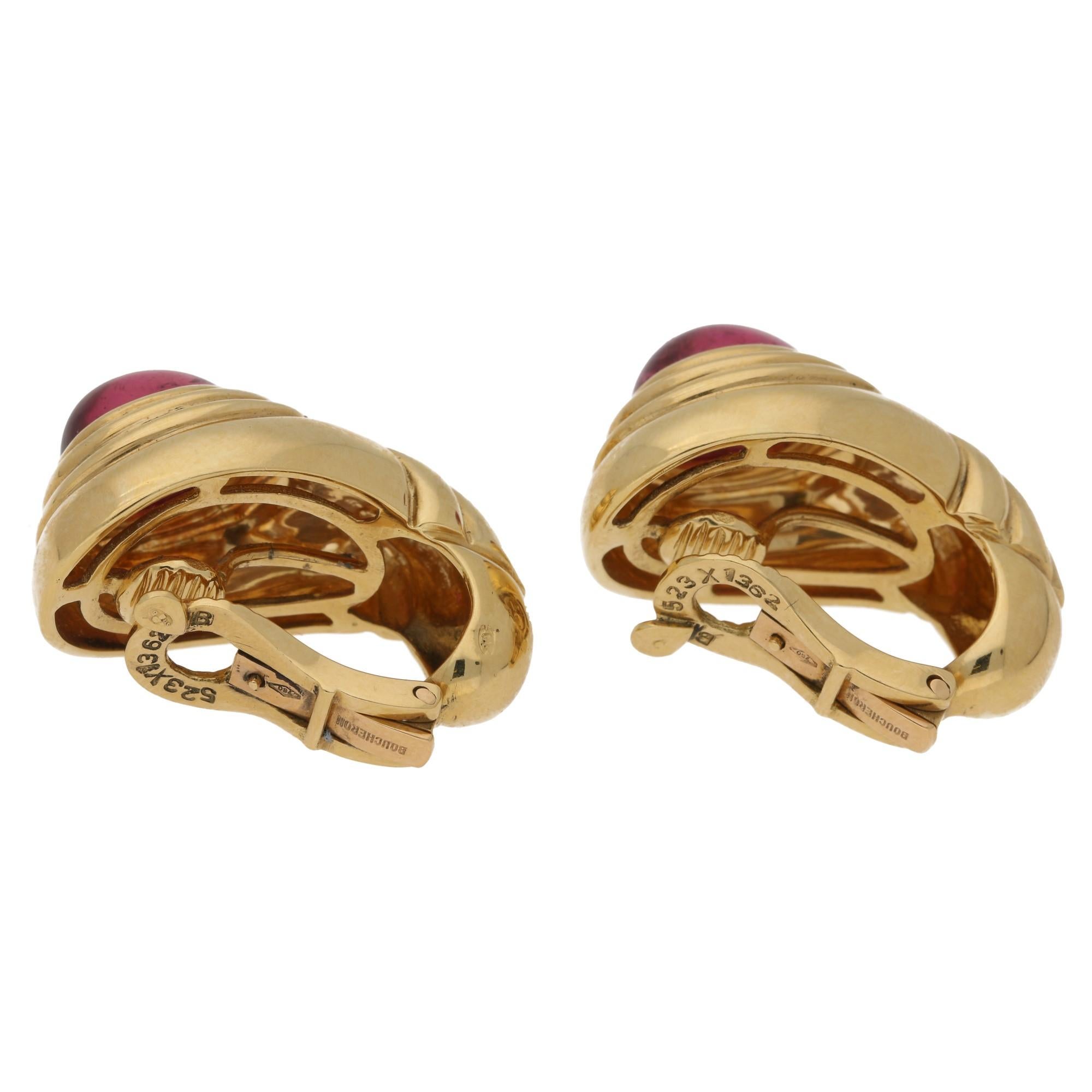 Boucheron Tourmaline Gold Clip Earrings In Excellent Condition In London, GB