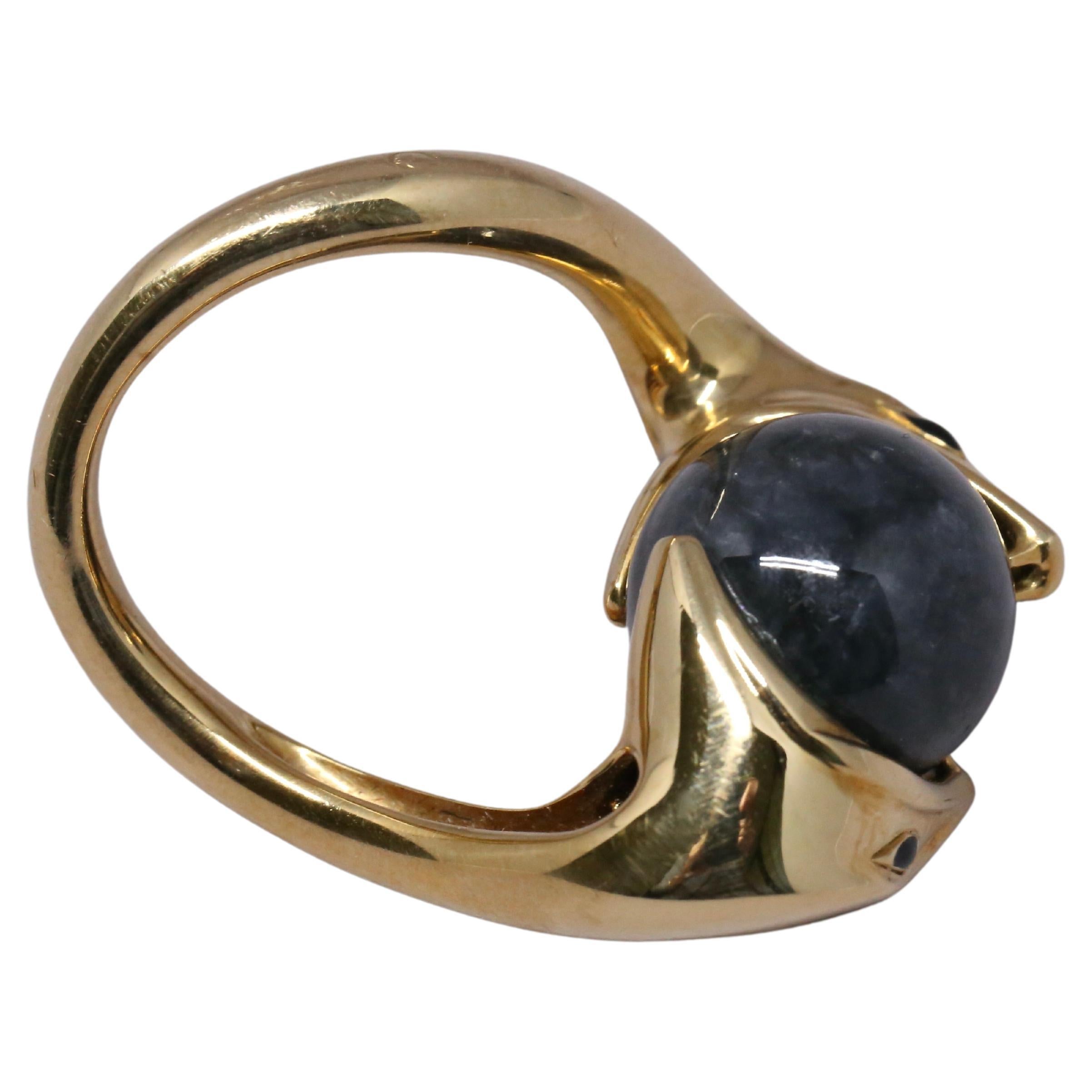 Women's or Men's Boucheron 'Trouble Jade' 18 Karat Snake Ring with Onyx Cabochon Eyes For Sale