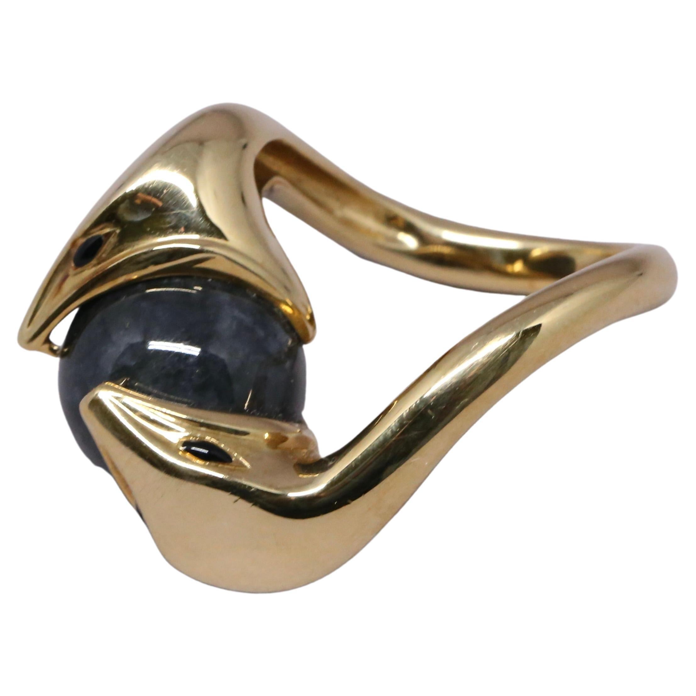 Boucheron 'Trouble Jade' 18 Karat Snake Ring with Onyx Cabochon Eyes For Sale 1