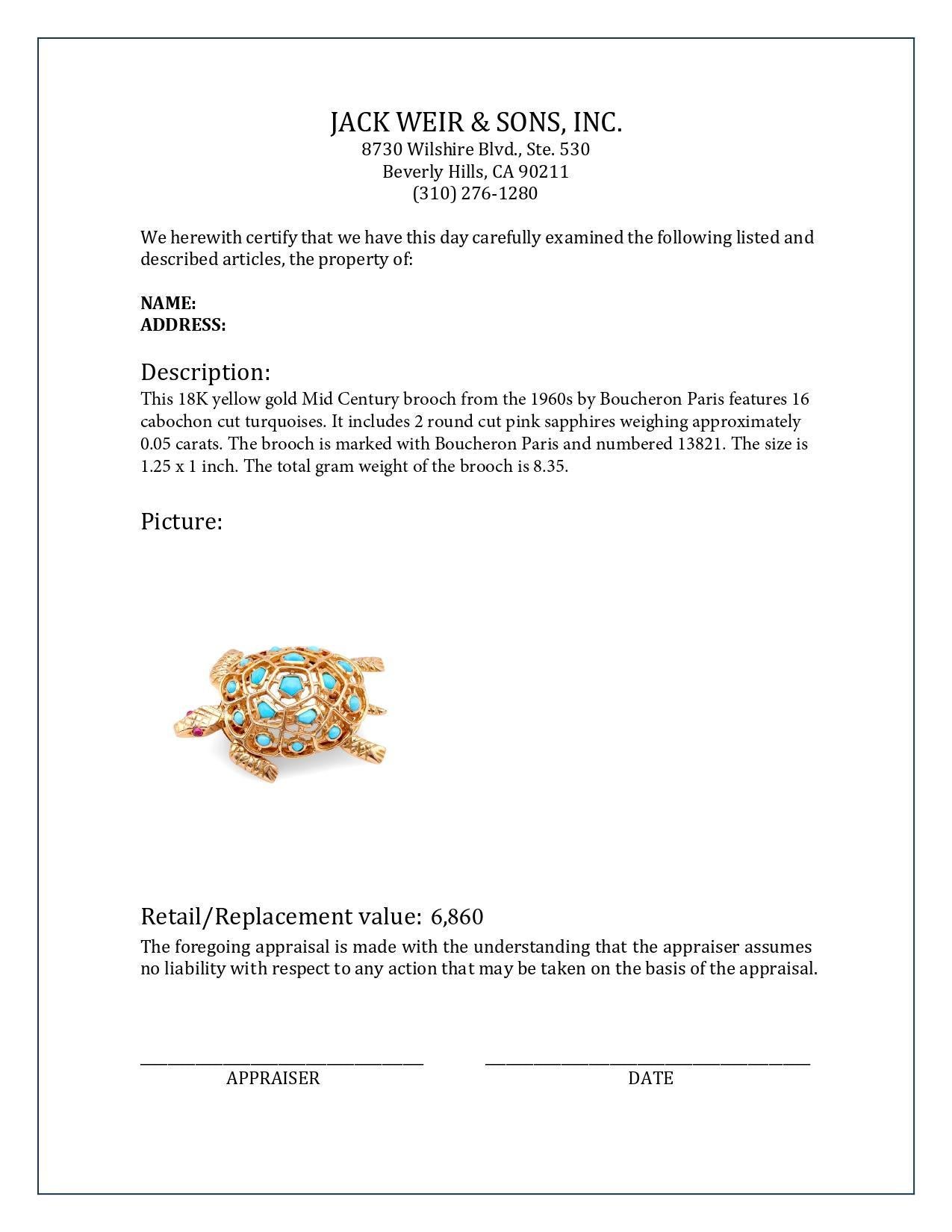 Schildkrötenbrosche von Boucheron, Türkis 18K Gelbgold im Zustand „Hervorragend“ in Beverly Hills, CA