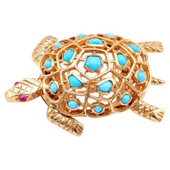 Schildkrötenbrosche von Boucheron, Türkis 18K Gelbgold
