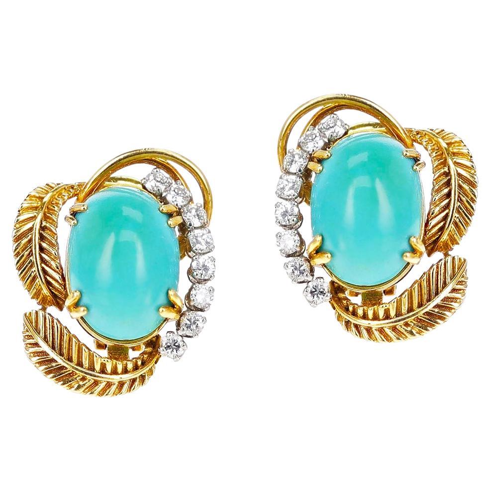 Boucheron Turquoise Cabochon and Diamond Earrings, 18k