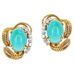 Boucheron Turquoise Cabochon and Diamond Earrings, 18k