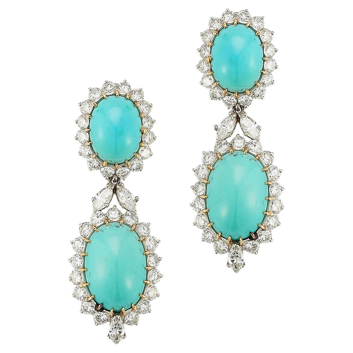 Boucheron Turquoise & Diamond Earrings For Sale