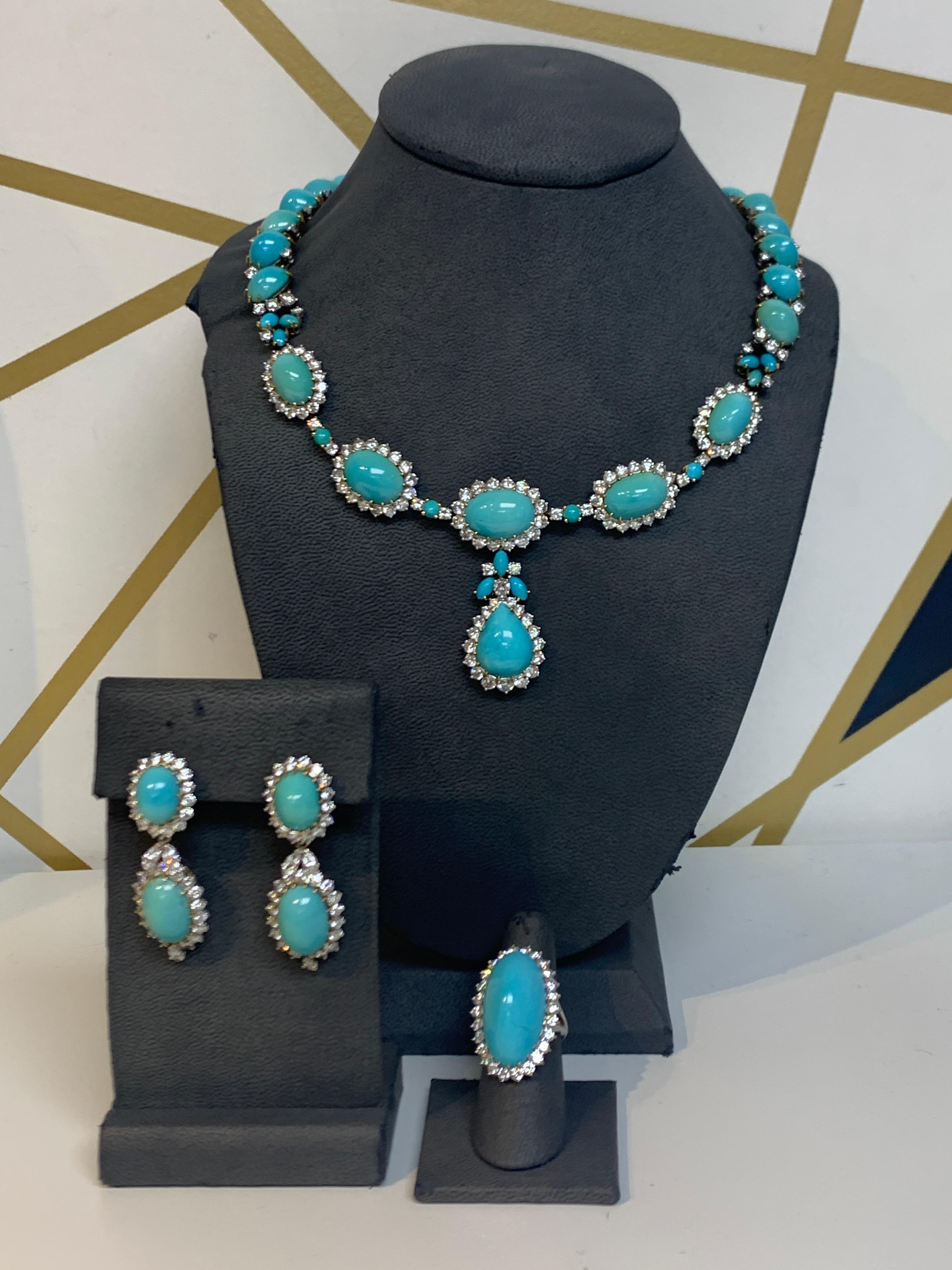 Boucheron Turquoise & Diamond Necklace Earrings And Ring Set For Sale 15