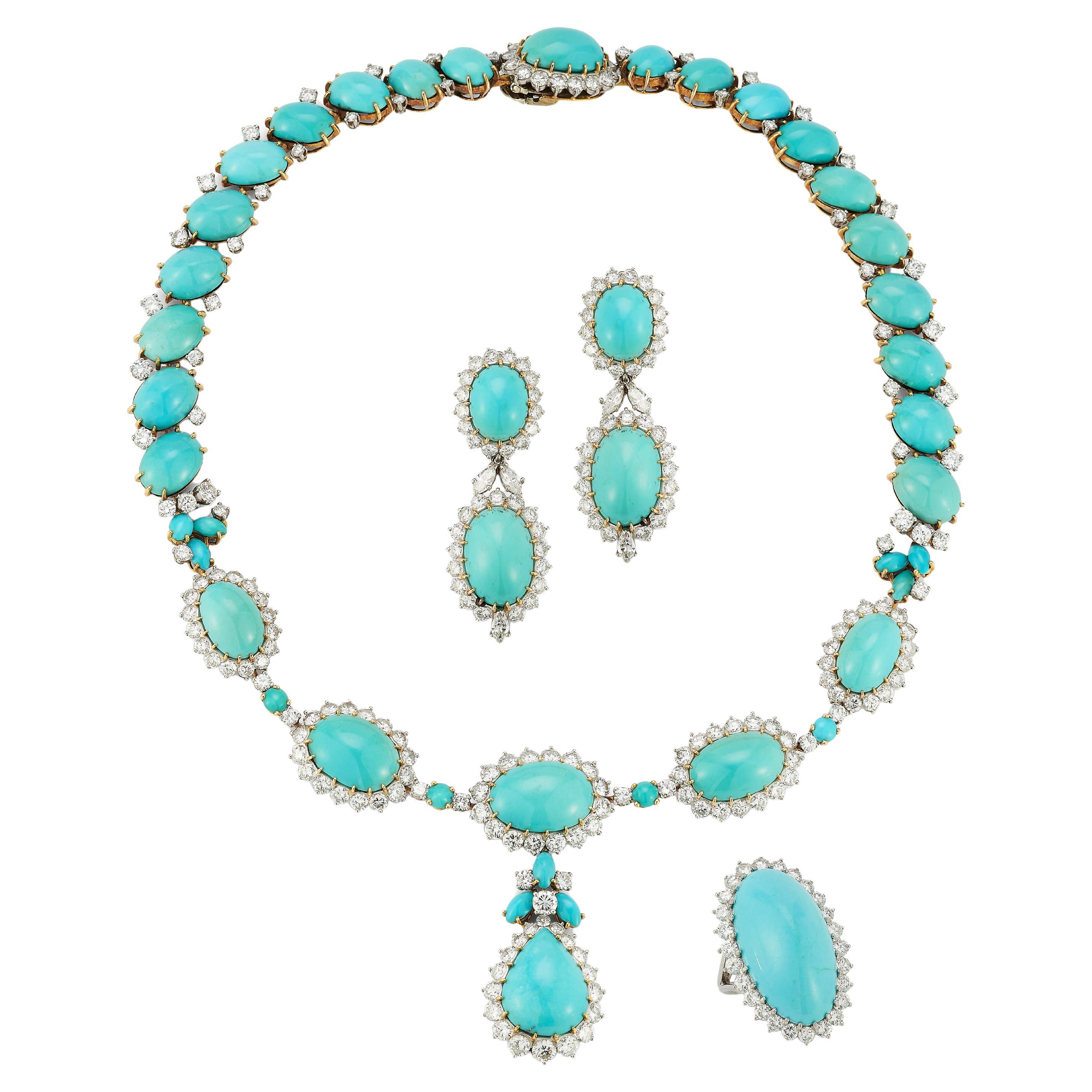 Boucheron Turquoise & Diamond Necklace Earrings And Ring Set