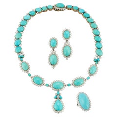 Boucheron Turquoise & Diamond Necklace Earrings And Ring Set