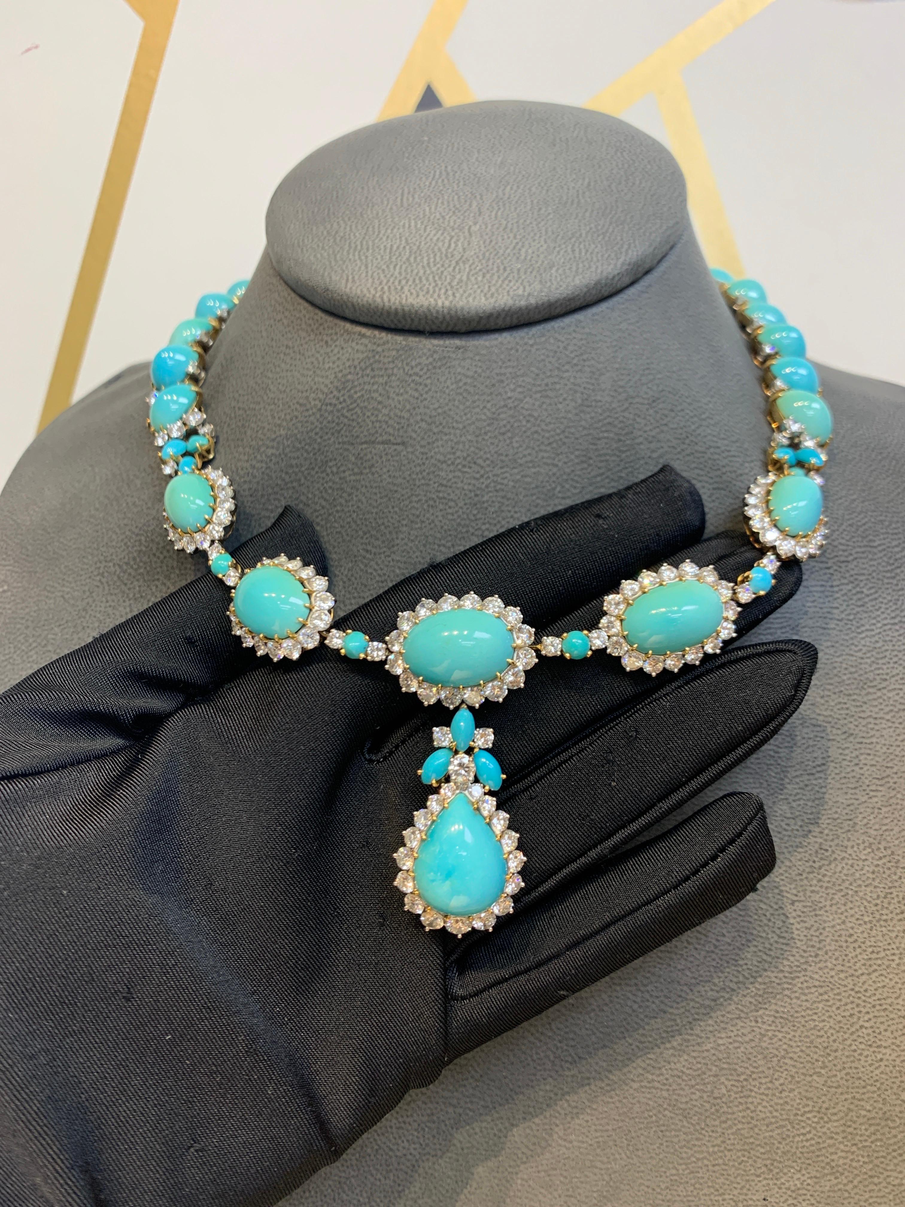 Cabochon Boucheron Turquoise & Diamond Necklace For Sale