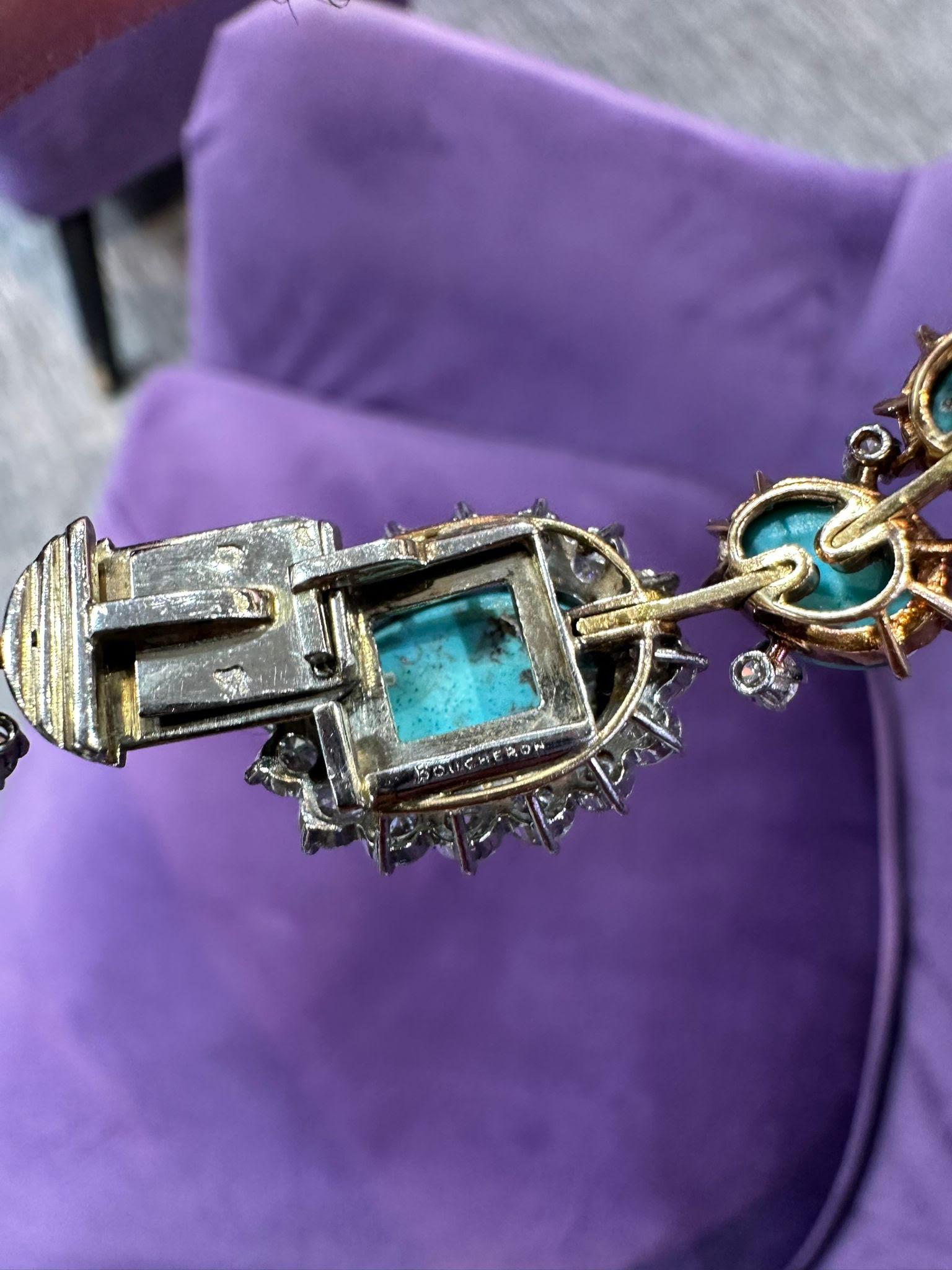 Boucheron Turquoise & Diamond Necklace In Excellent Condition For Sale In New York, NY
