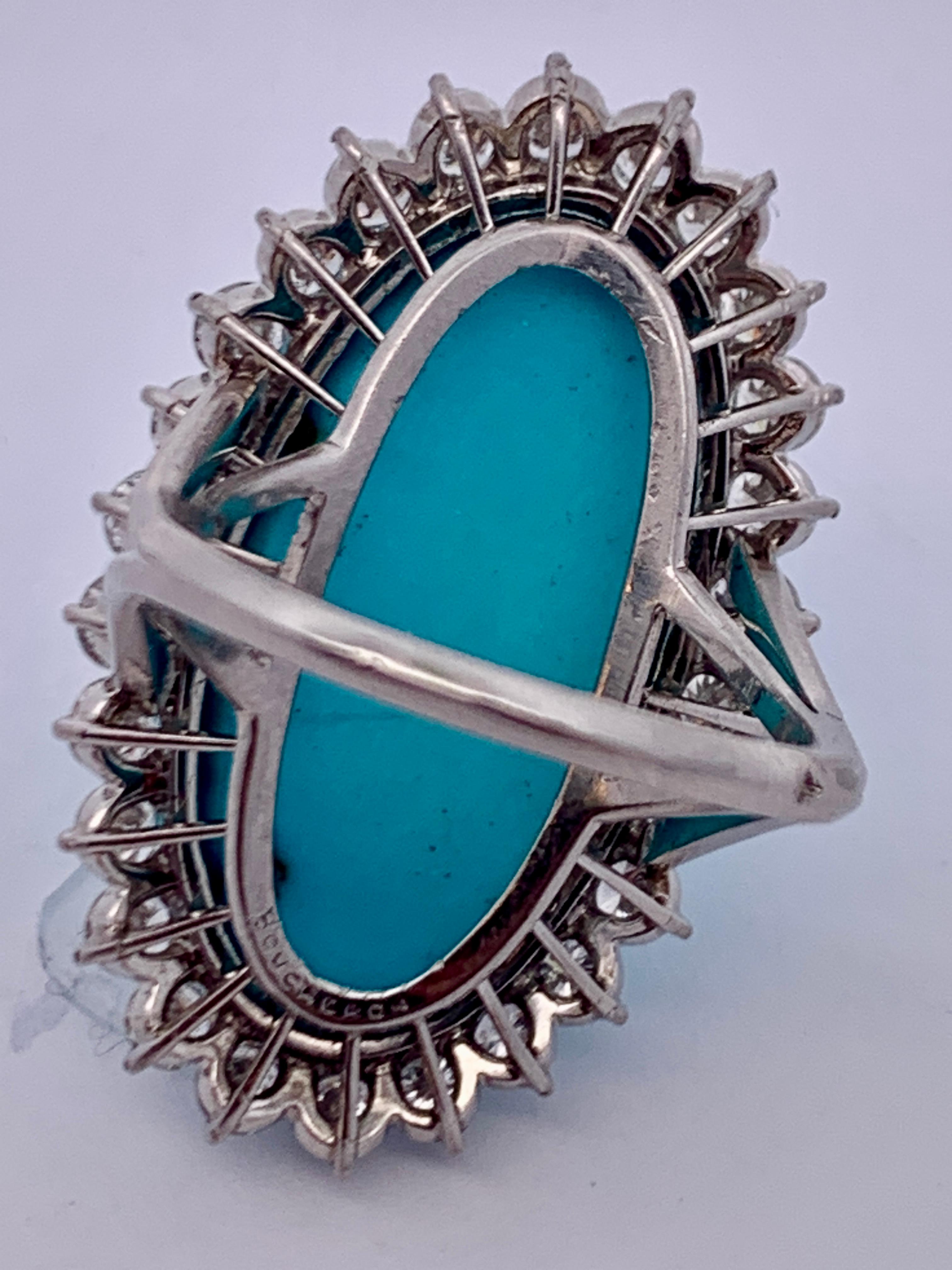 Cabochon Boucheron Turquoise & Diamond Ring For Sale
