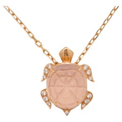 Boucheron Turtle Quartz Diamond 18K Rose Gold Pendant Necklace