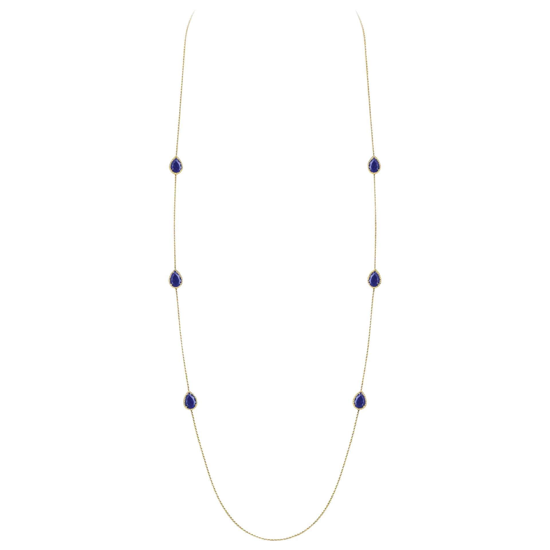 Boucheron Twisted Chain Necklace Stationed with Six Teardrop-Shaped Lapis Lazuli For Sale