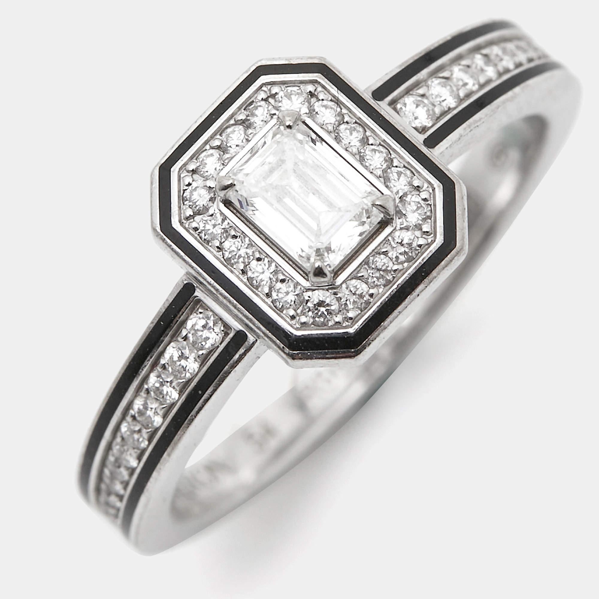 Boucheron Vendôme liseré Diamanten Schwarzer Lack 18k Weißgold Ring Größe 54 Damen im Angebot