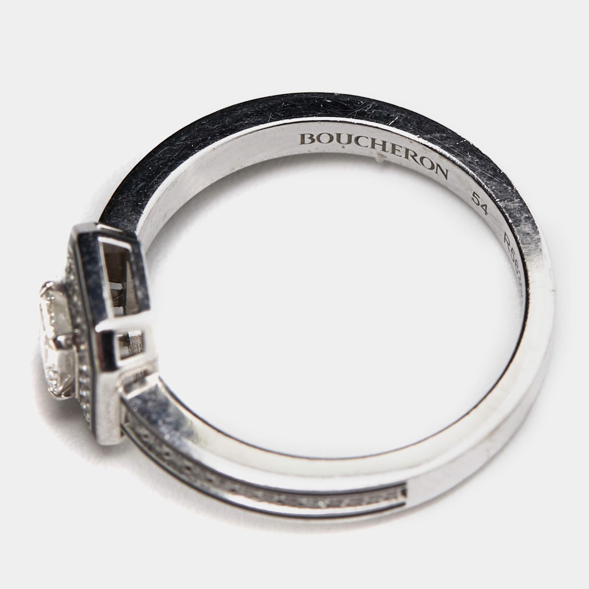 Boucheron Vendôme liseré Diamonds Black Lacquer 18k White Gold Ring Size 54 For Sale 1