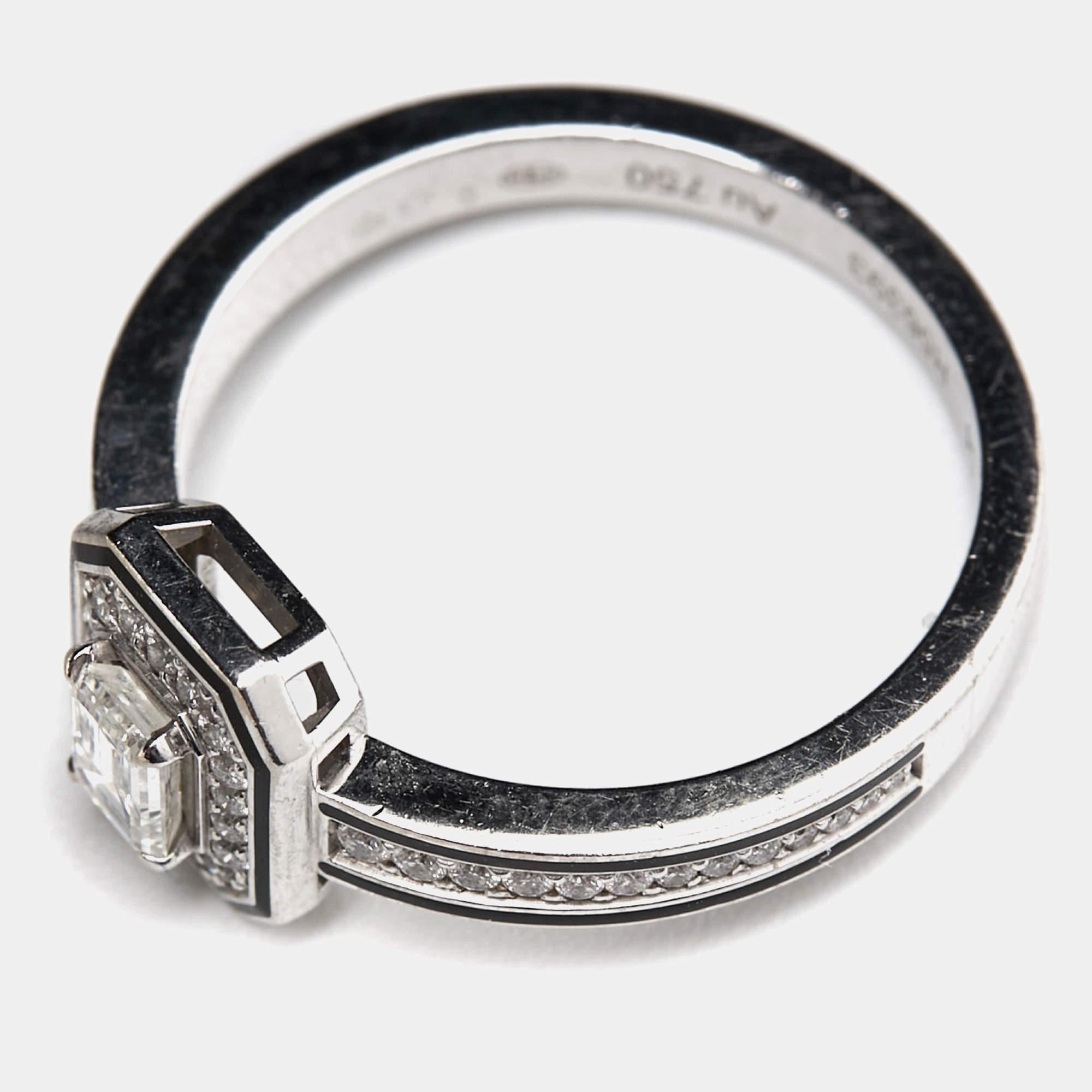 Boucheron Vendôme liseré Diamonds Black Lacquer 18k White Gold Ring Size 54 For Sale 2