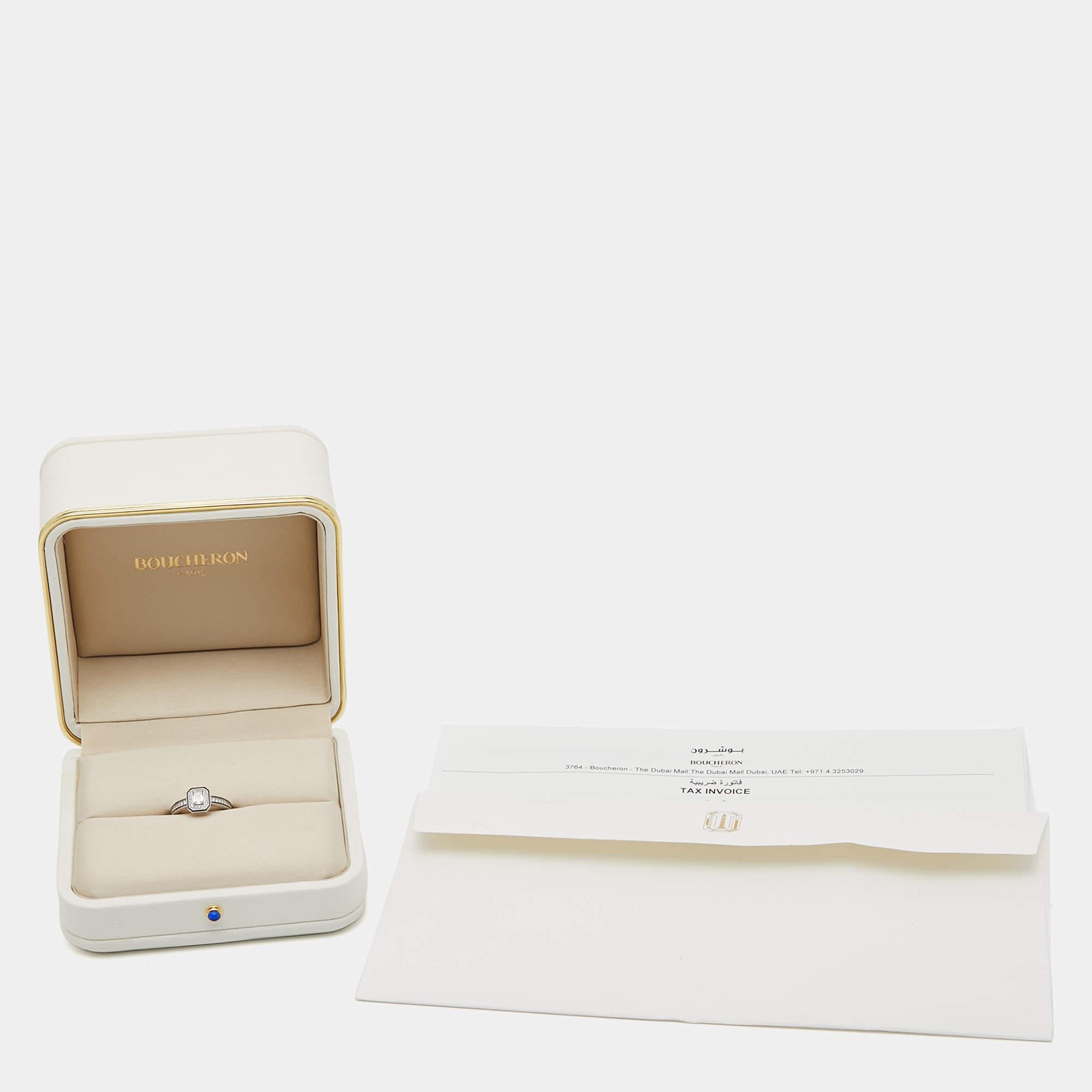 Boucheron Vendôme liseré Diamonds Black Lacquer 18k White Gold Ring Size 54 For Sale 3