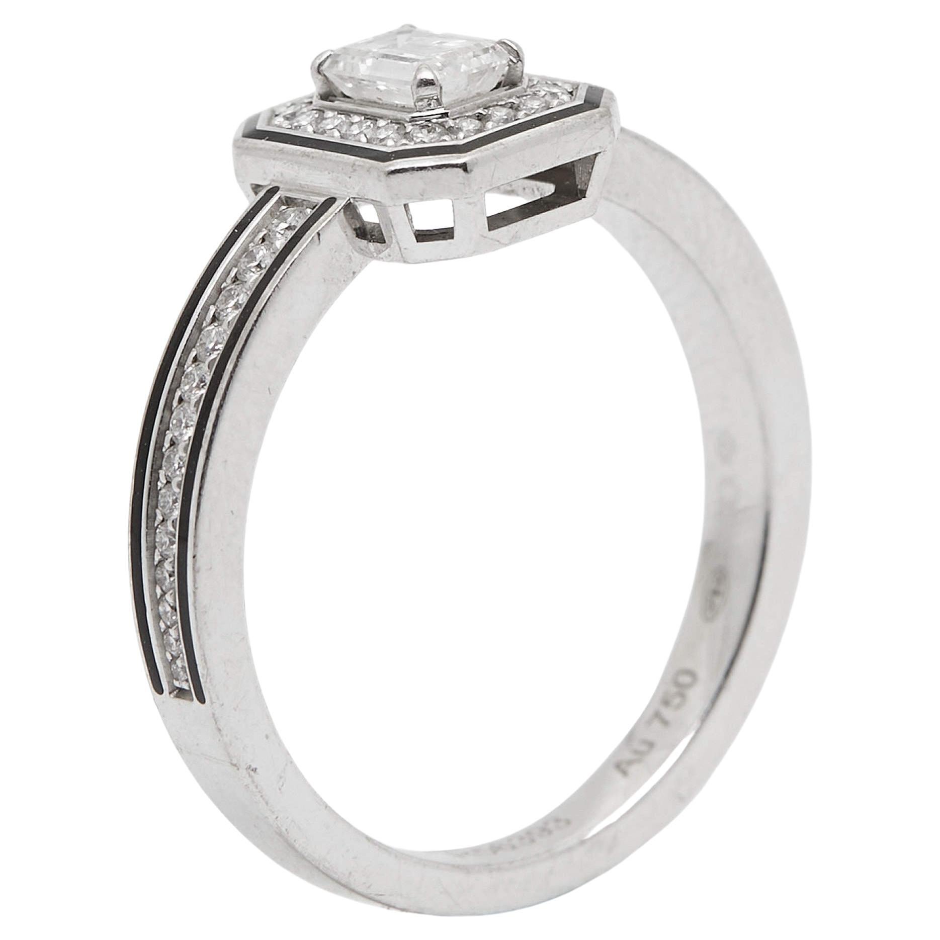 Boucheron Vendôme liseré Diamanten Schwarzer Lack 18k Weißgold Ring Größe 54 im Angebot