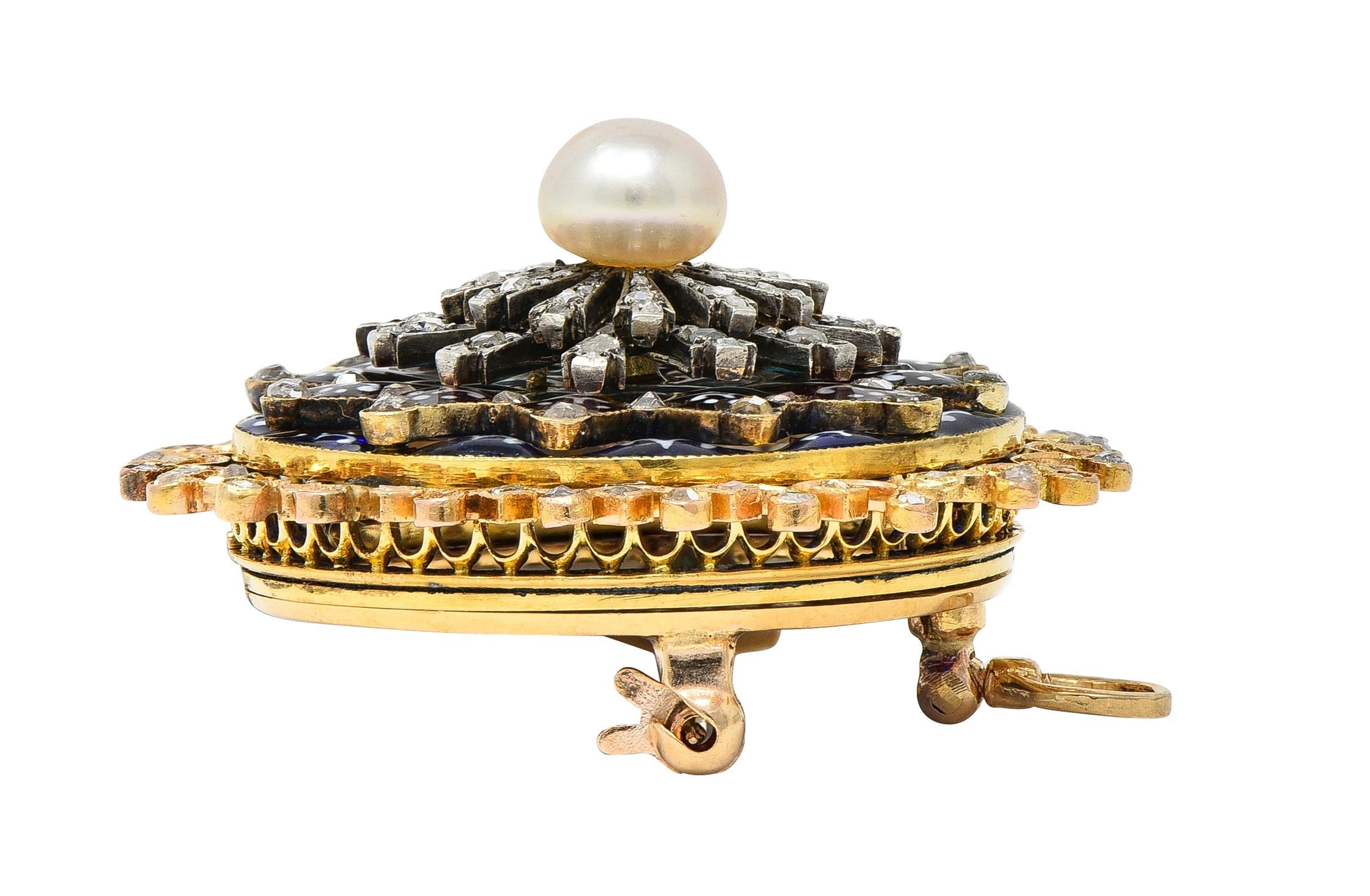 Boucheron Spilla vittoriana Plique-à-Jour con smalto in oro 18 carati e ciondolo rosaceo antico in vendita 2