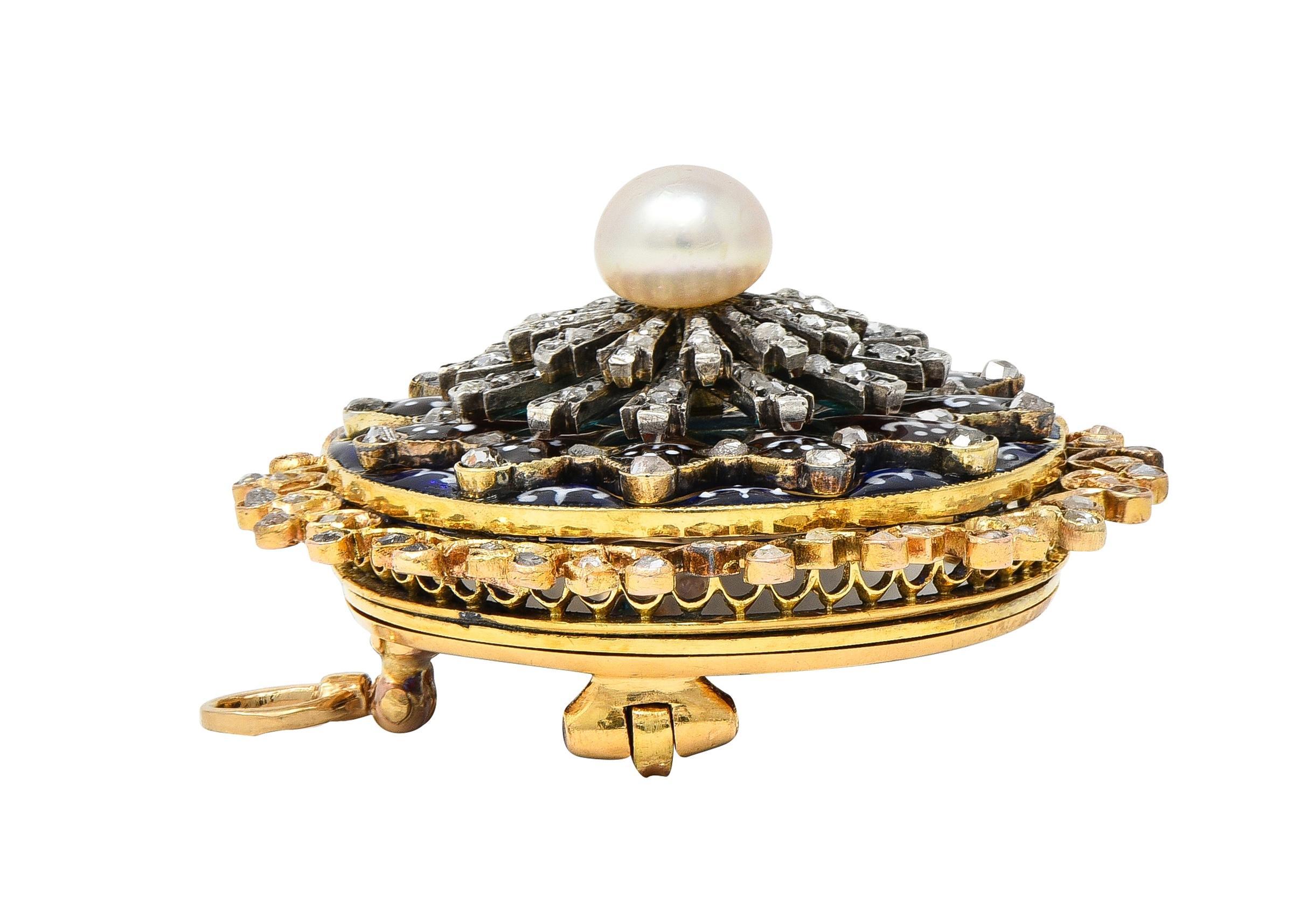 Boucheron Spilla vittoriana Plique-à-Jour con smalto in oro 18 carati e ciondolo rosaceo antico in vendita 3